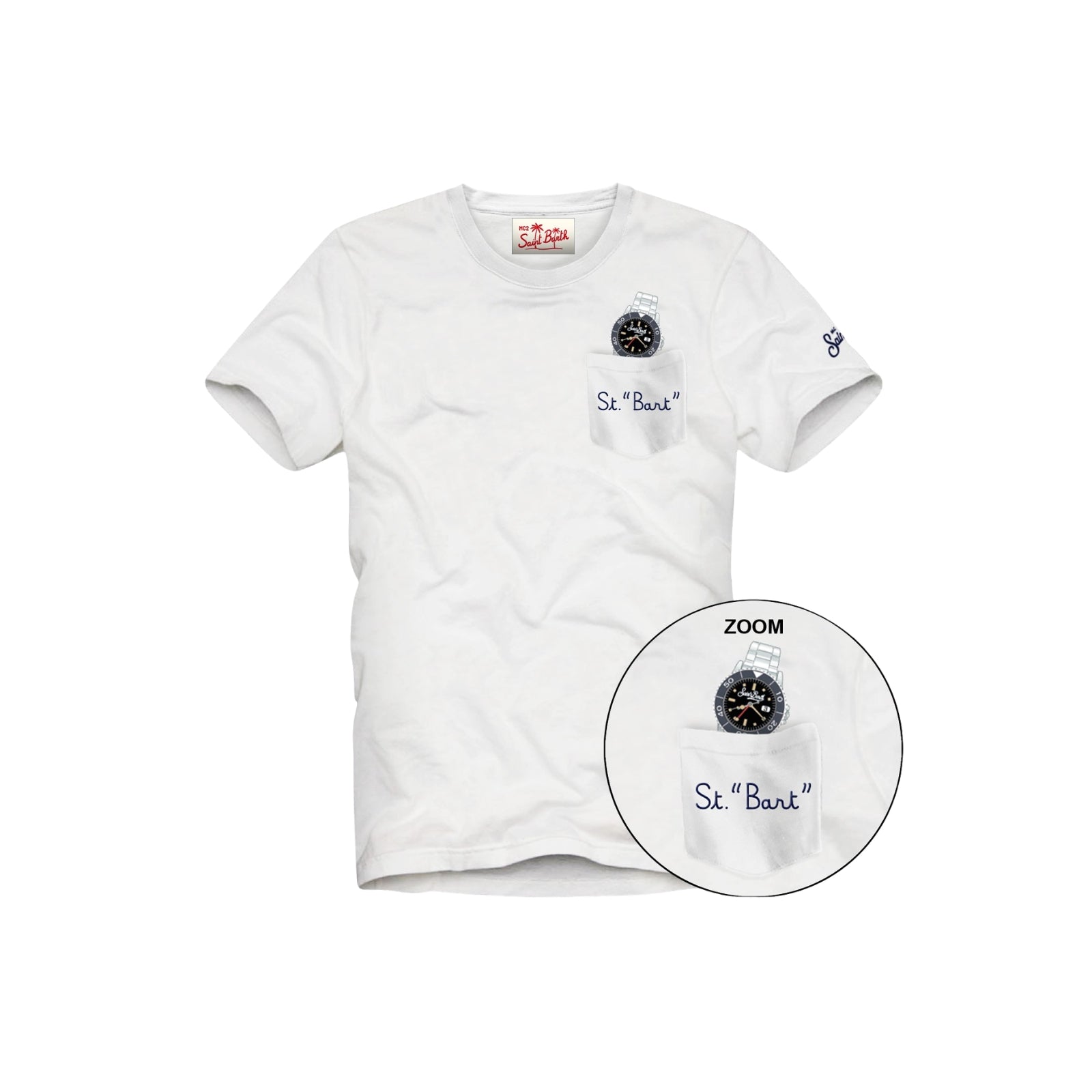 T-shirt Austin bianca con orologio e ricamo ST. BARTH - BIANCO