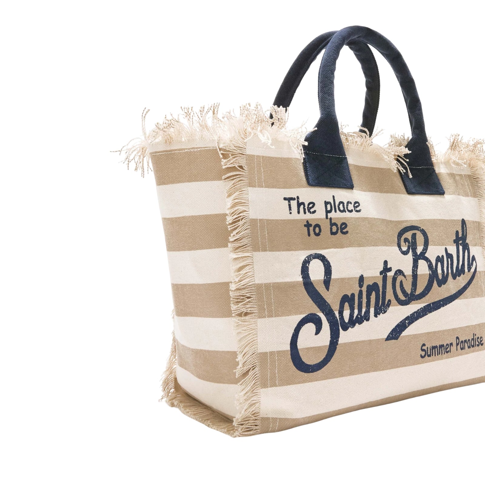 Borsa Vanity regular in canvas a righe orizzontali beige