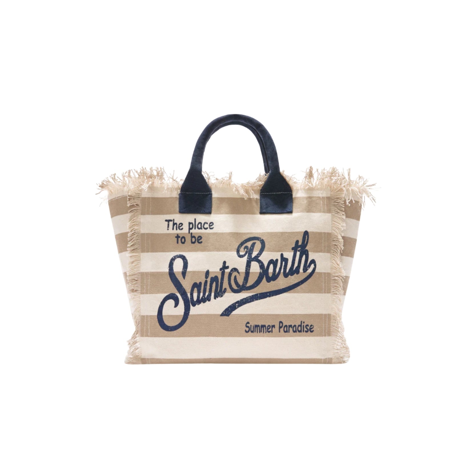 Borsa Vanity regular in canvas a righe orizzontali beige