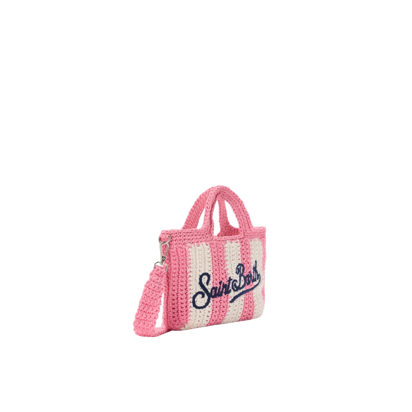 Borsa mini Crochet a righe con logo ricamato