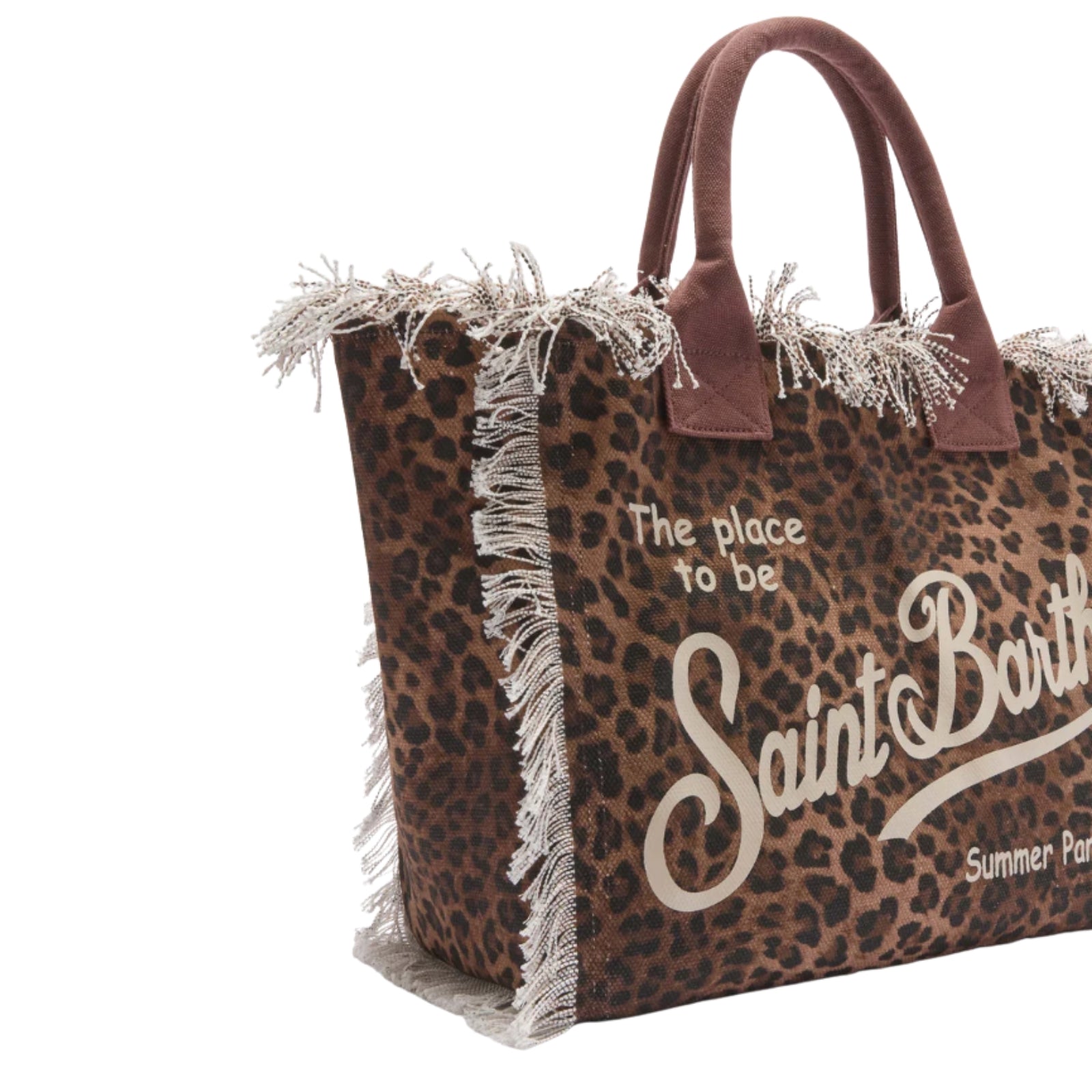 Borsa Vanity regular leopardata in canvas con frange