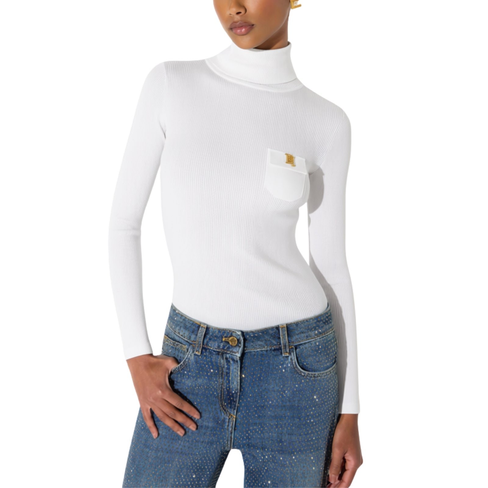 Dolcevita in maglia con ricami à jour - AVORIO