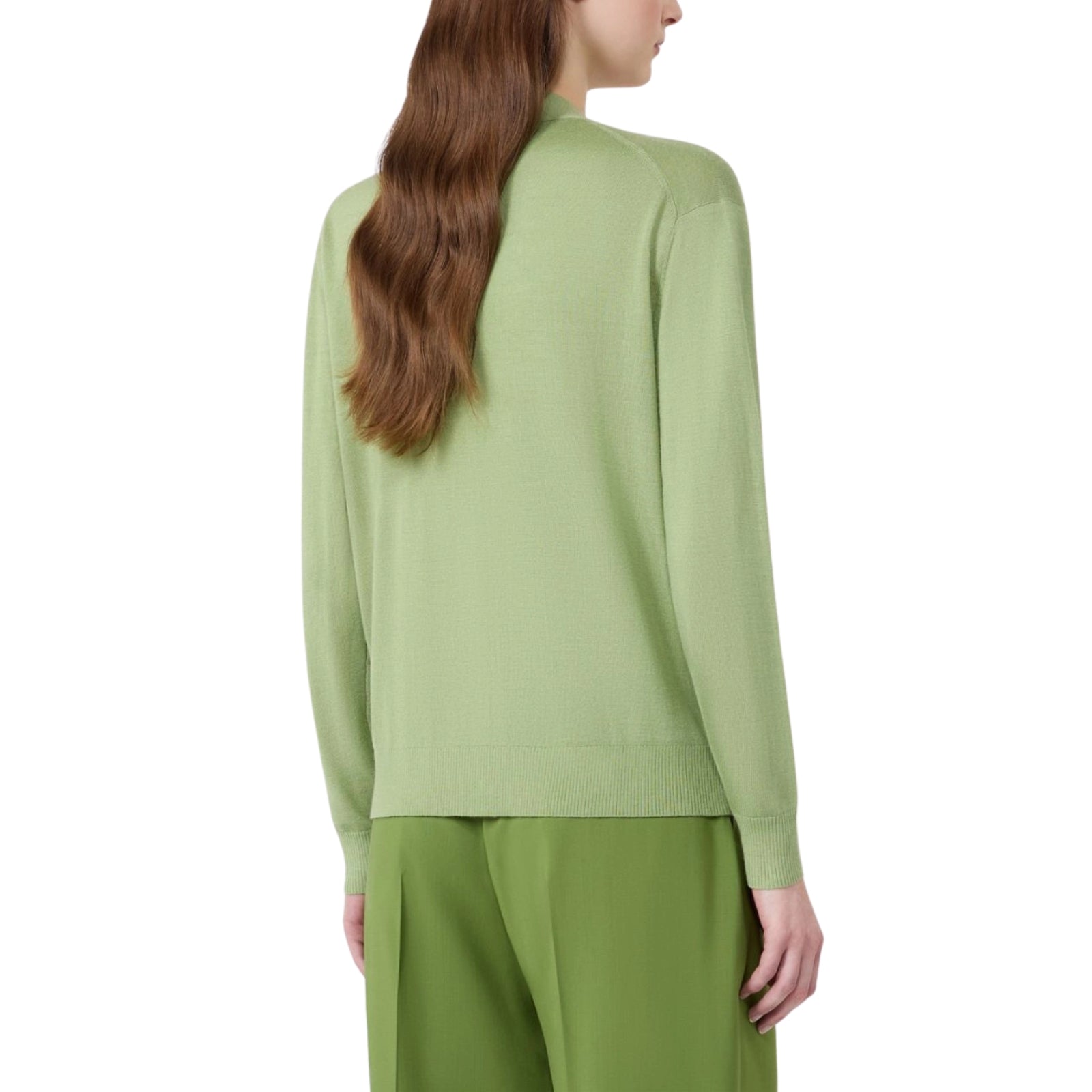 Cardigan a V in lana, seta e cachemire - VERDE
