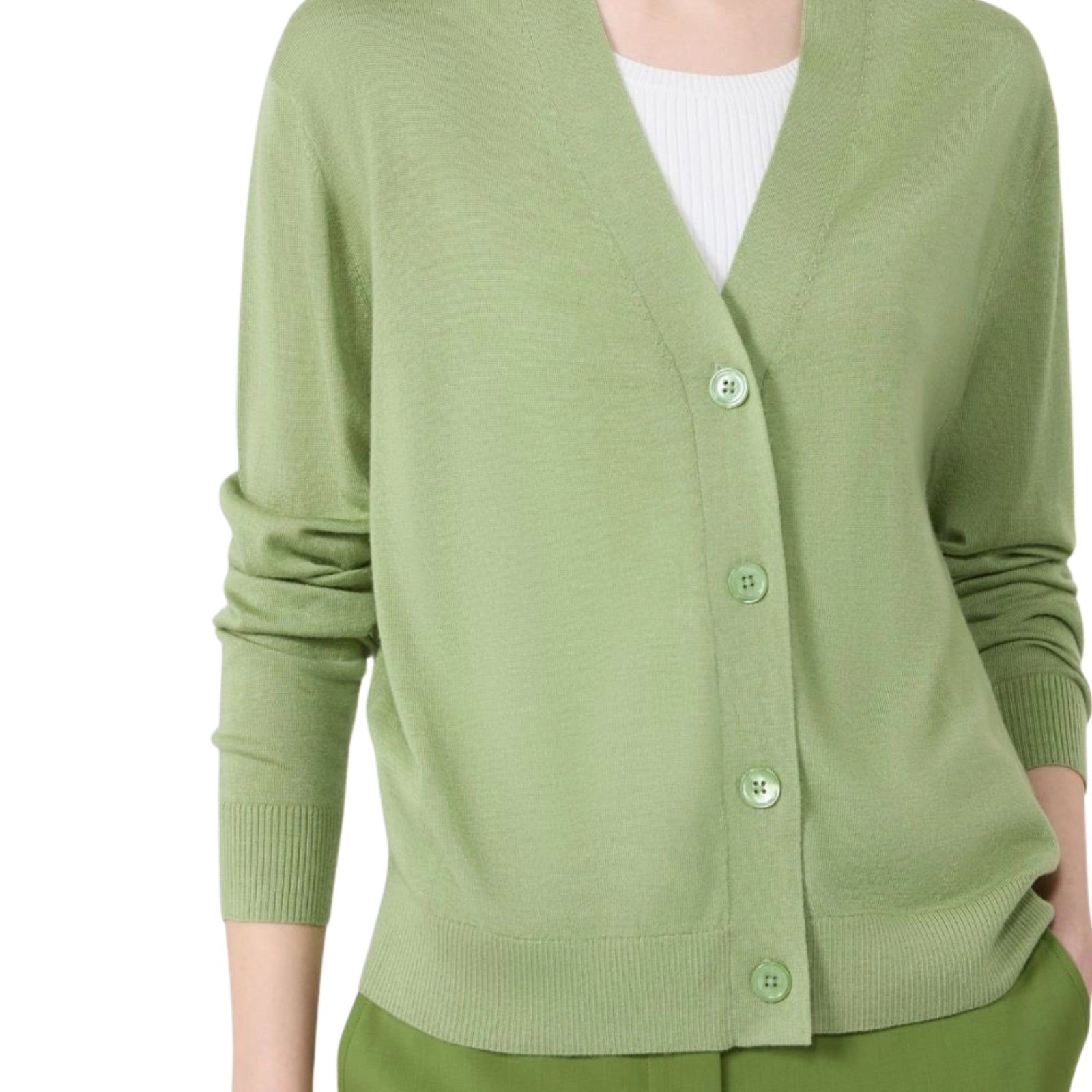 Cardigan a V in lana, seta e cachemire - VERDE