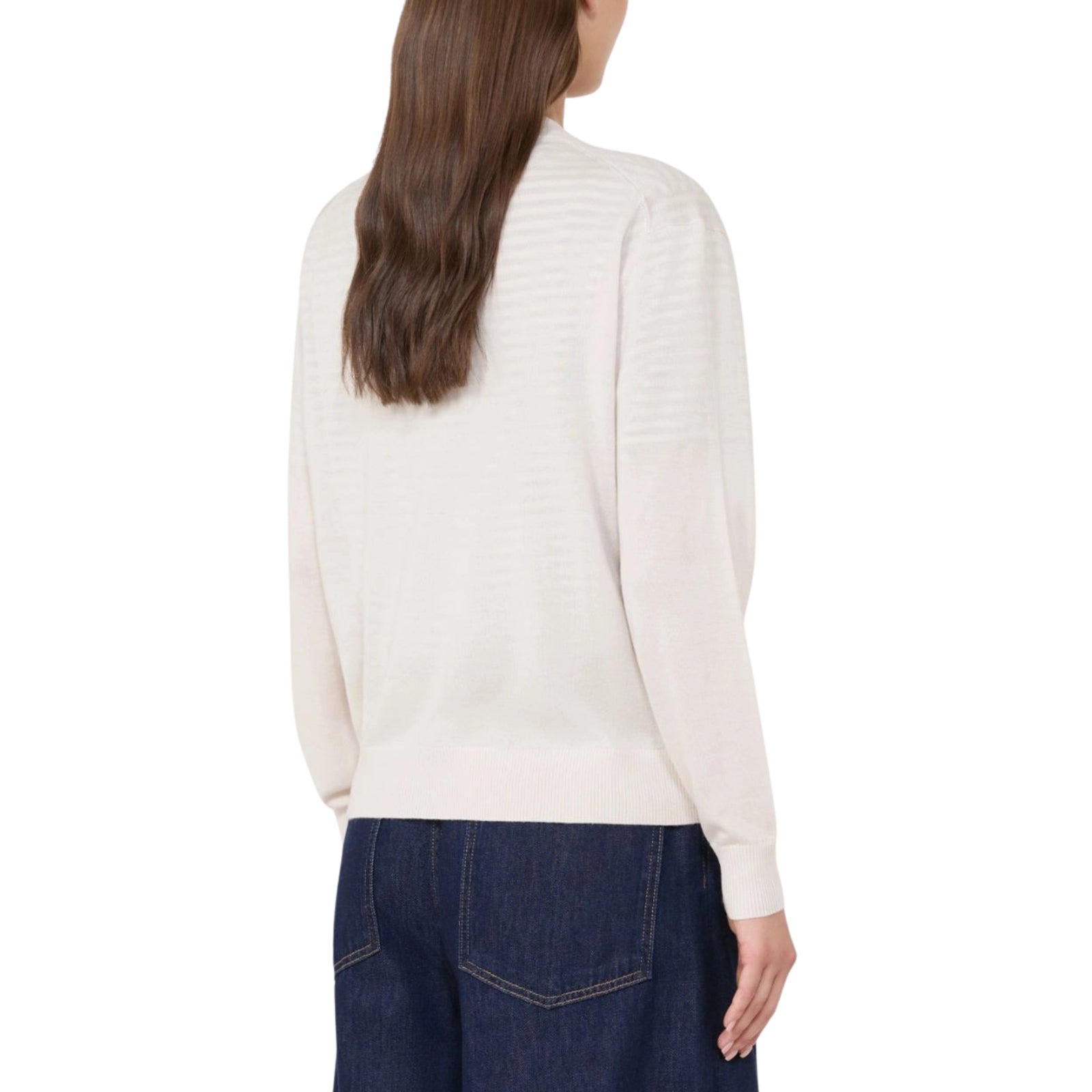 Cardigan a V in lana, seta e cachemire - PANNA
