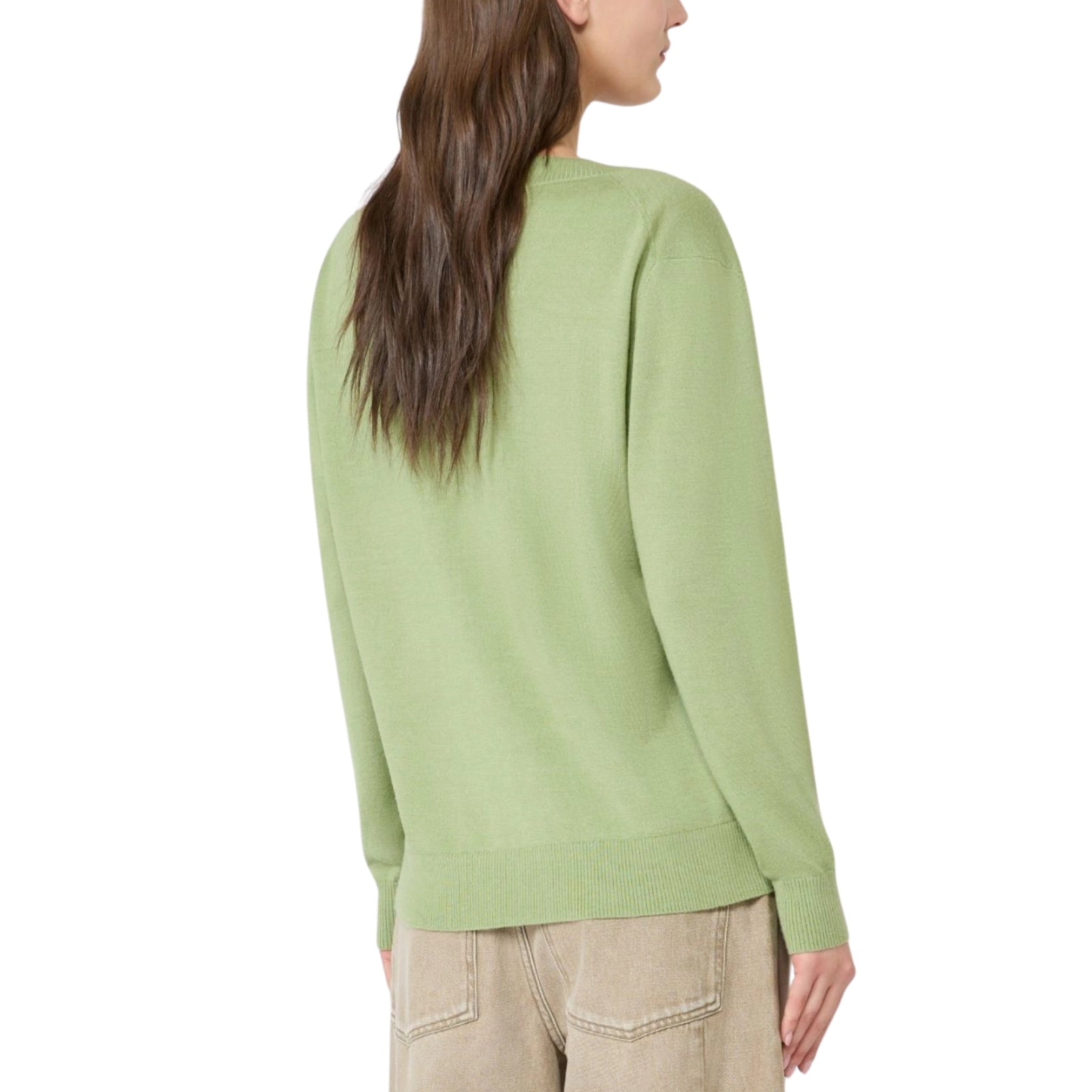 Maglia a V in lana, seta e cachemire - PISTACCHIO