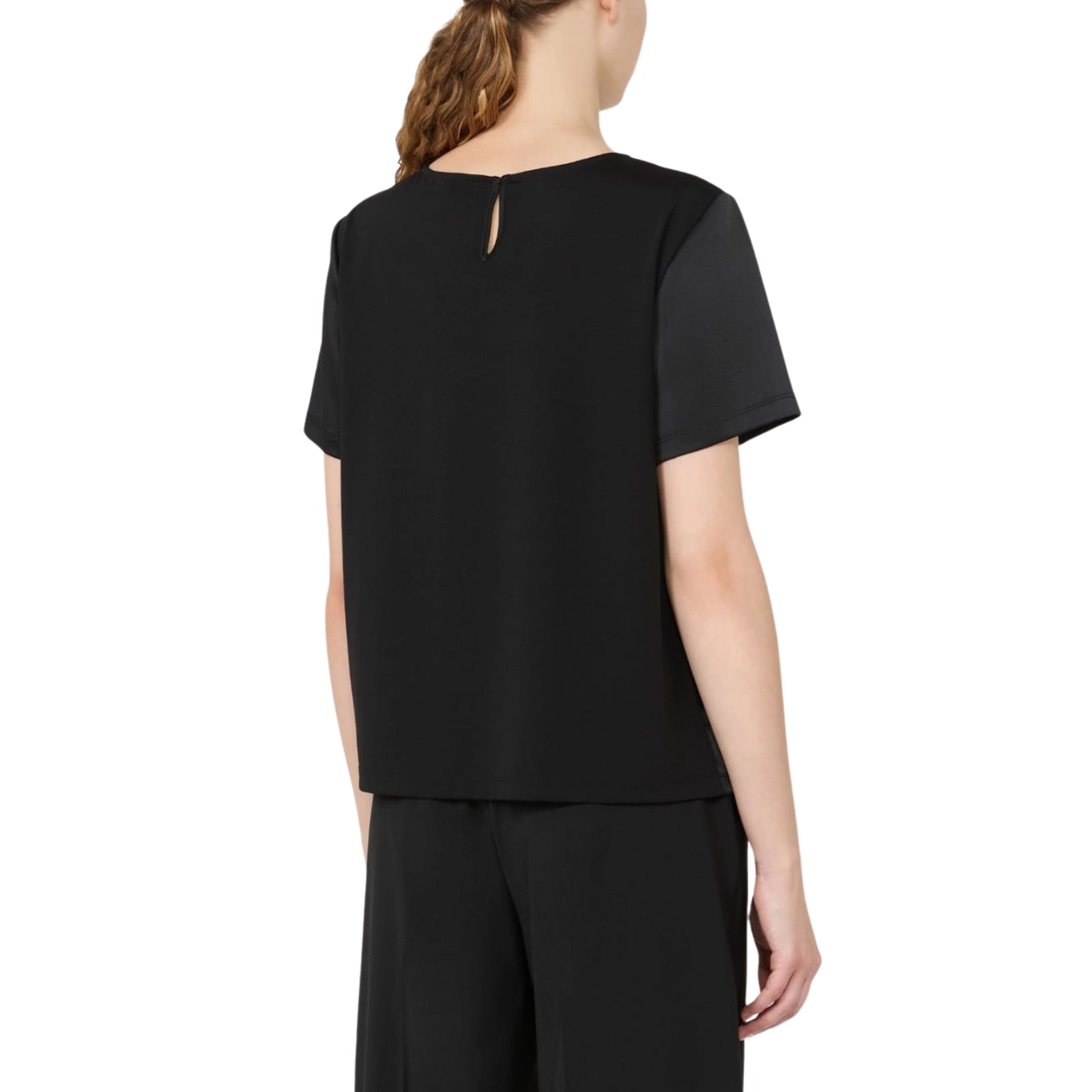 T-shirt girocollo in raso - NERO