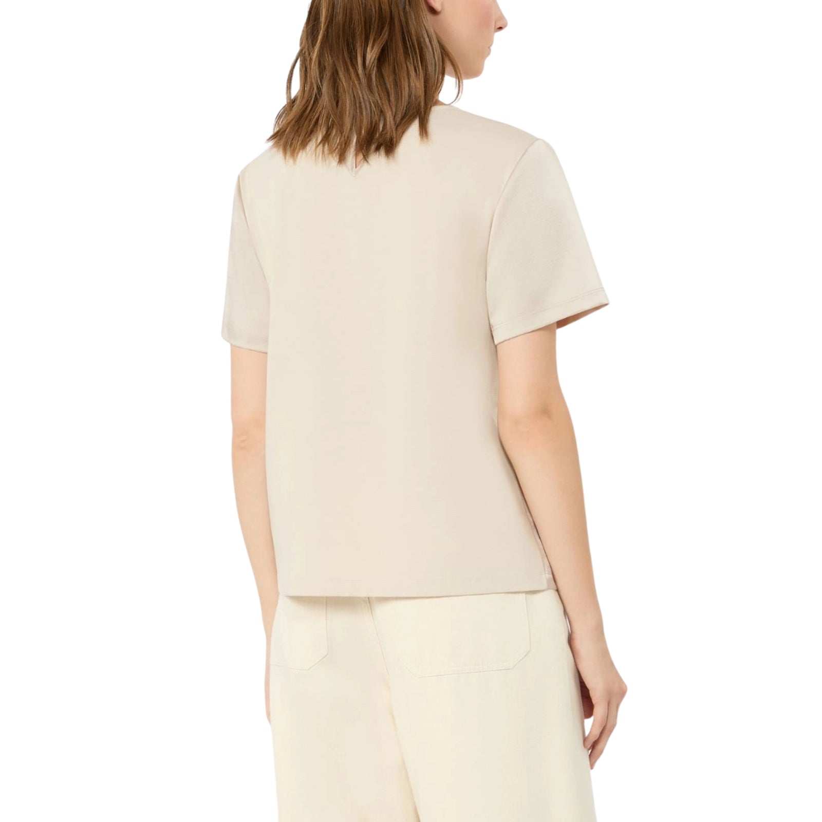 T-shirt girocollo in raso - PANNA