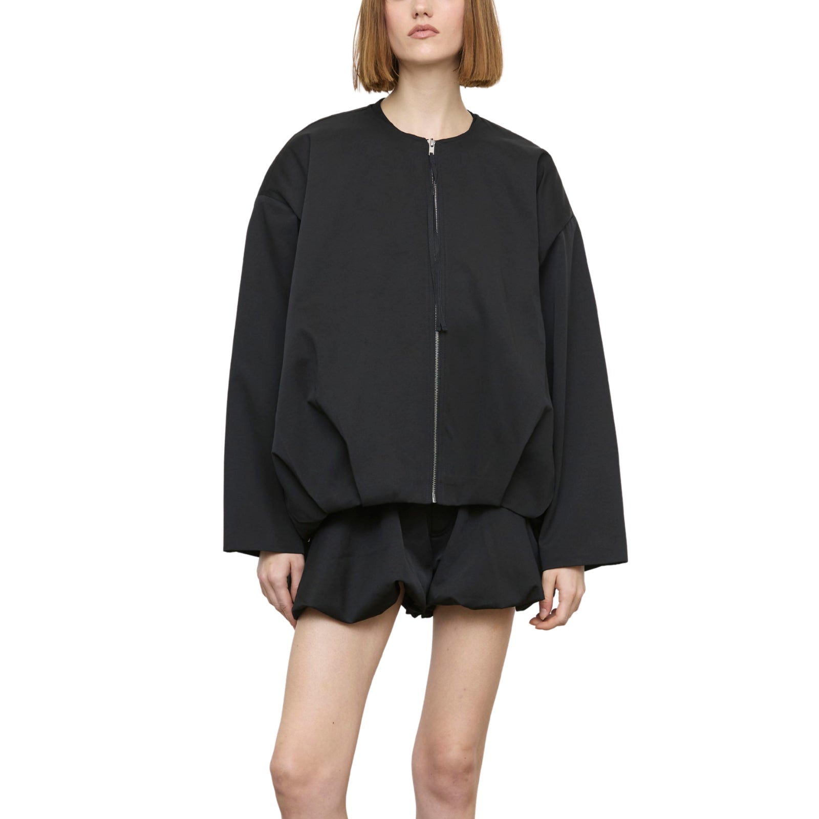 Giacchetto oversize con zip e scollo rotondo