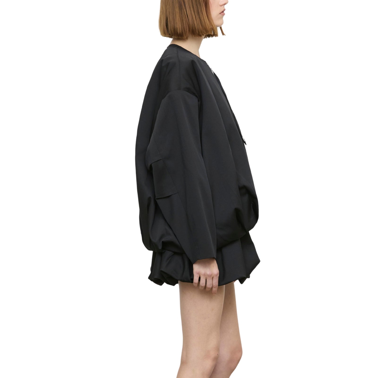 Giacchetto oversize con zip e scollo rotondo