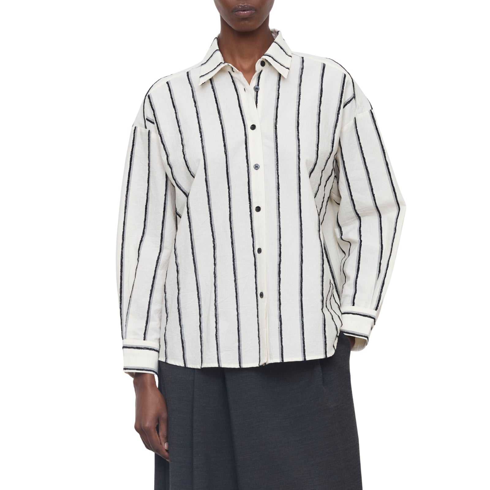 Camicia oversize a righe nere e grigie con polsini