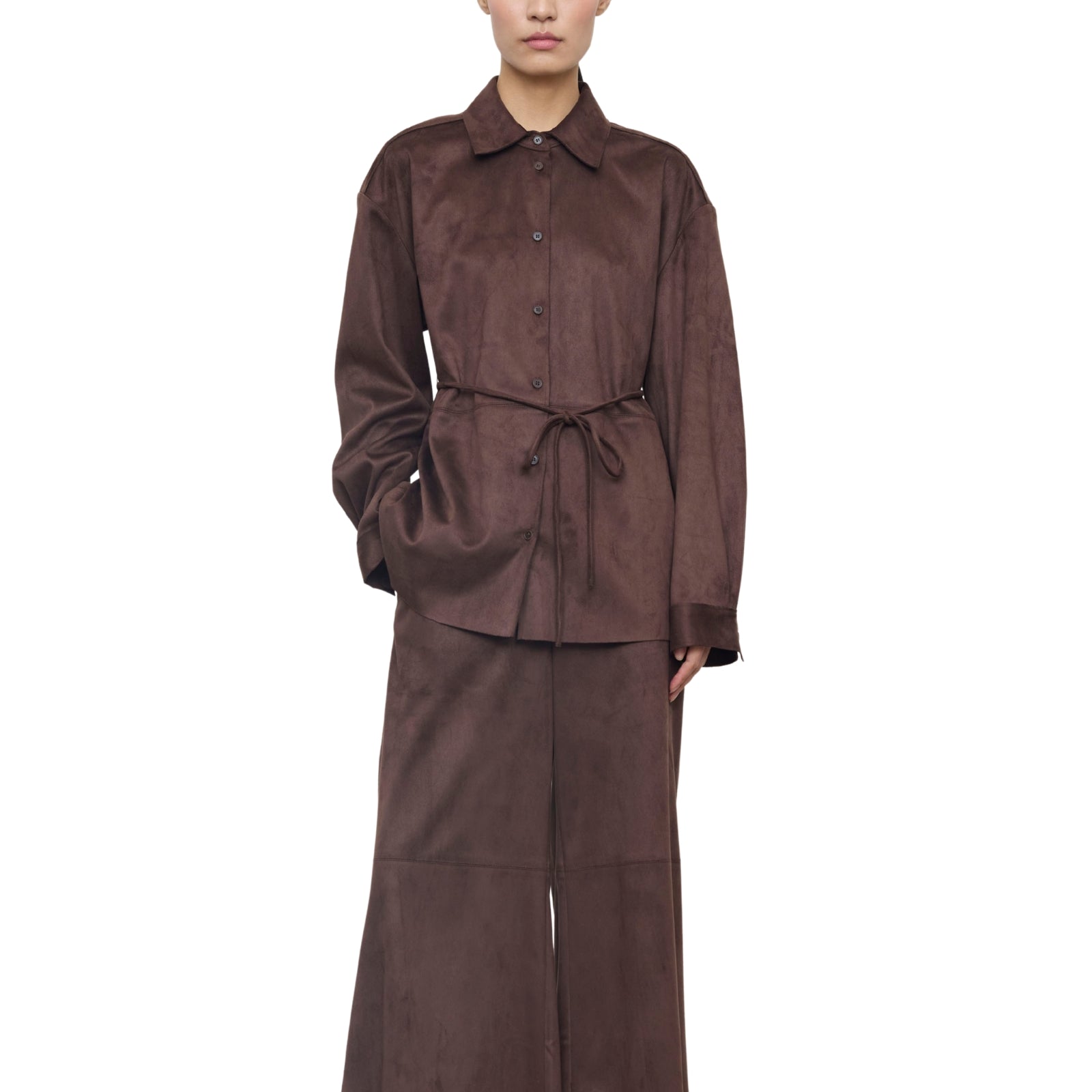 Camicia Lunga Oversize Effetto Scamosciato