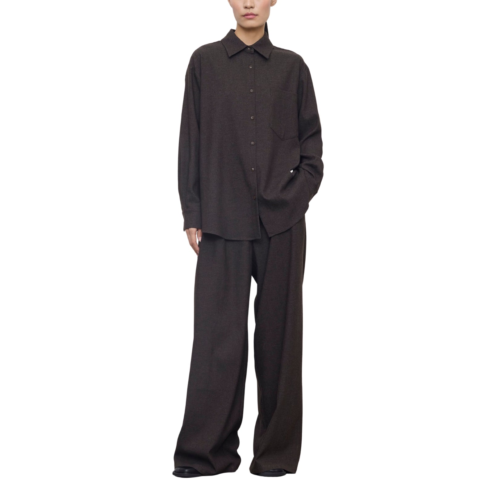 Camicia Oversize in Flanella Grigio Scuro Melange