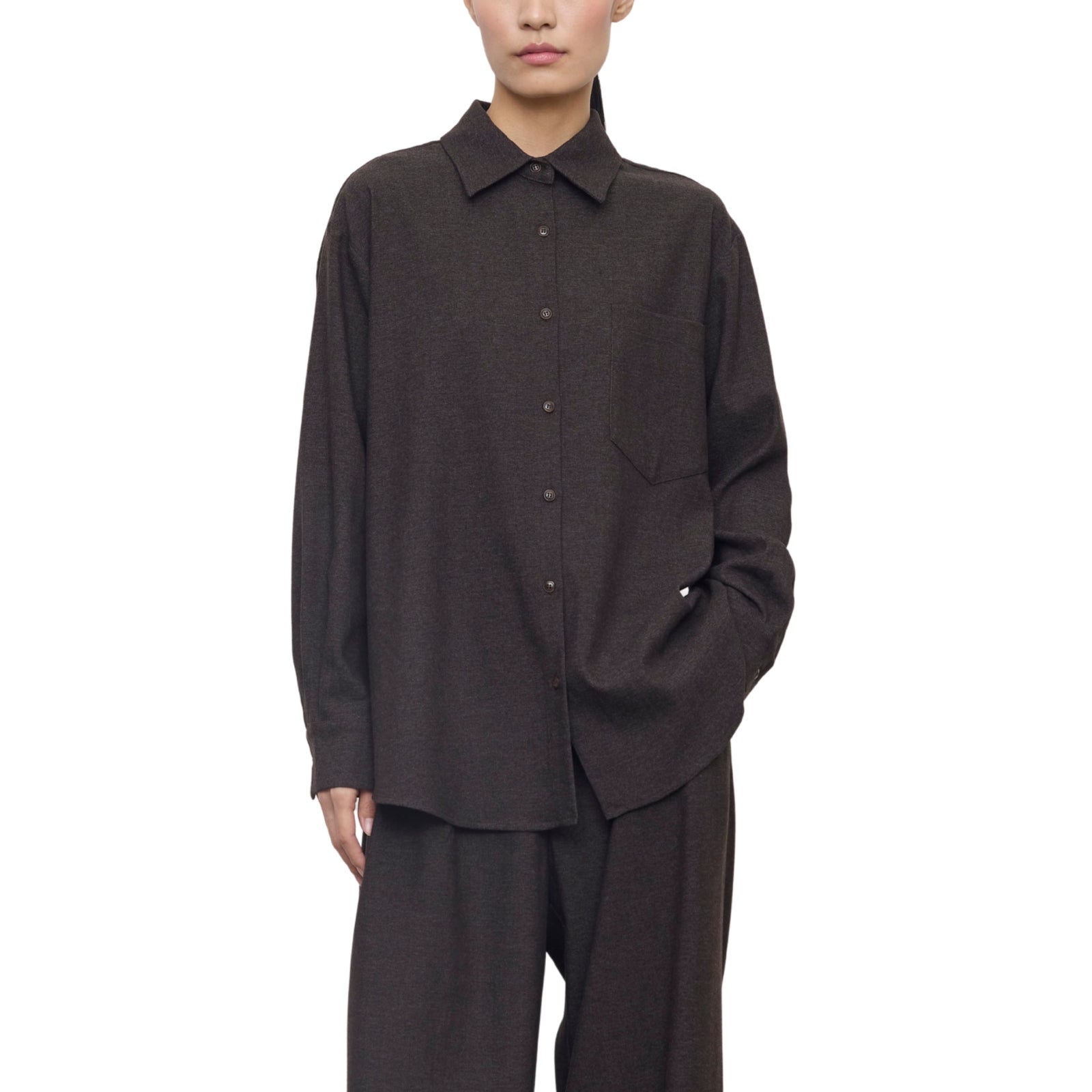 Camicia Oversize in Flanella Grigio Scuro Melange