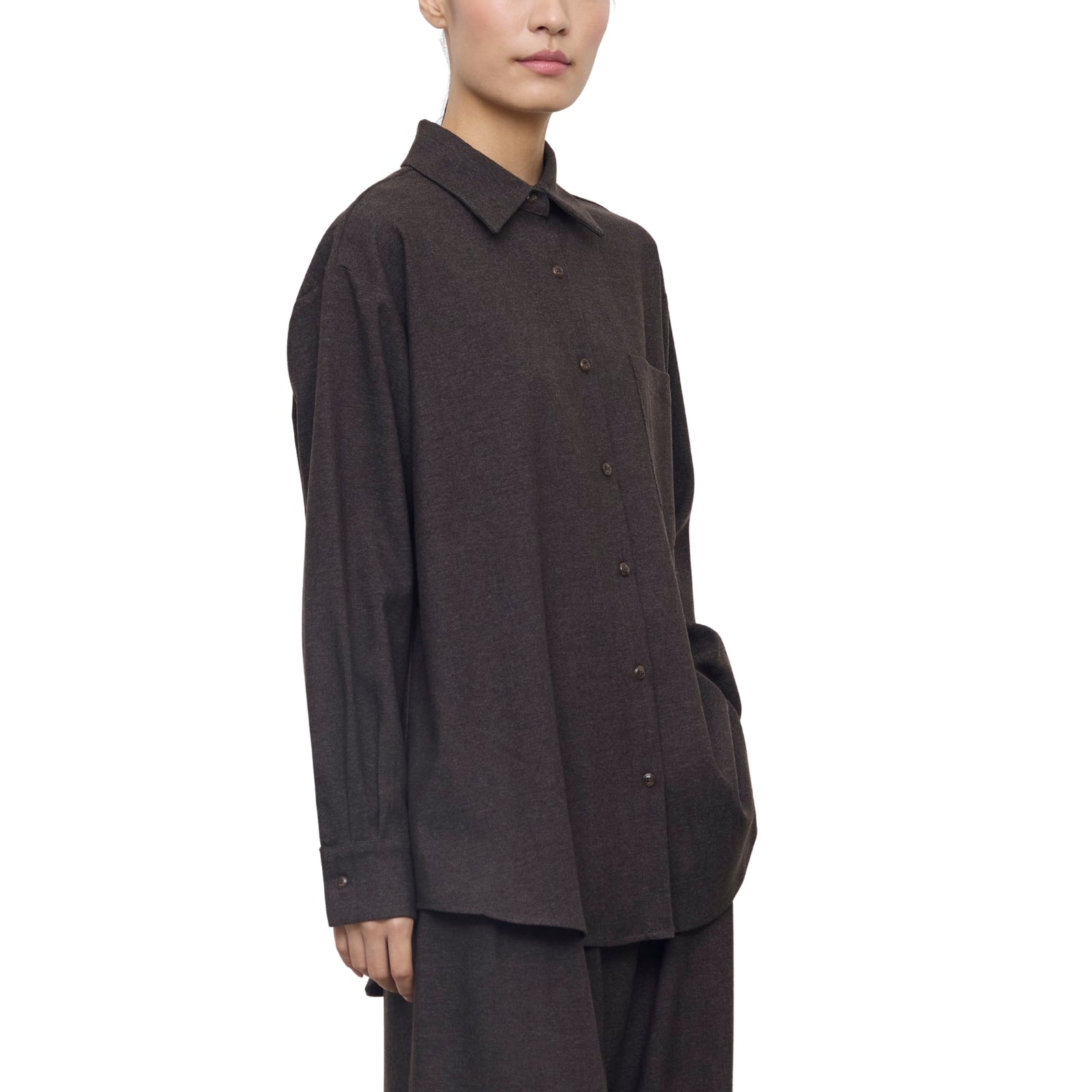 Camicia Oversize in Flanella Grigio Scuro Melange