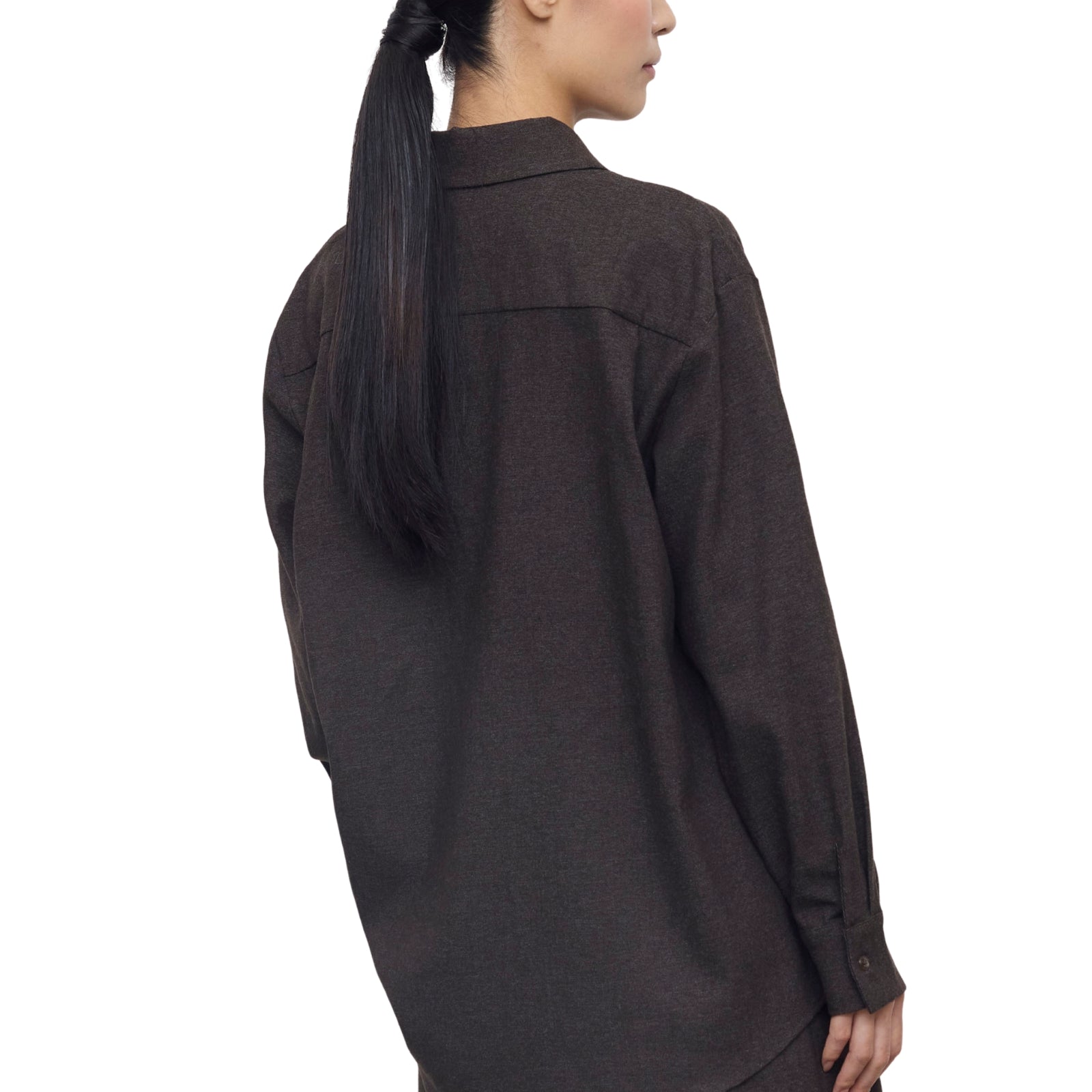 Camicia Oversize in Flanella Grigio Scuro Melange
