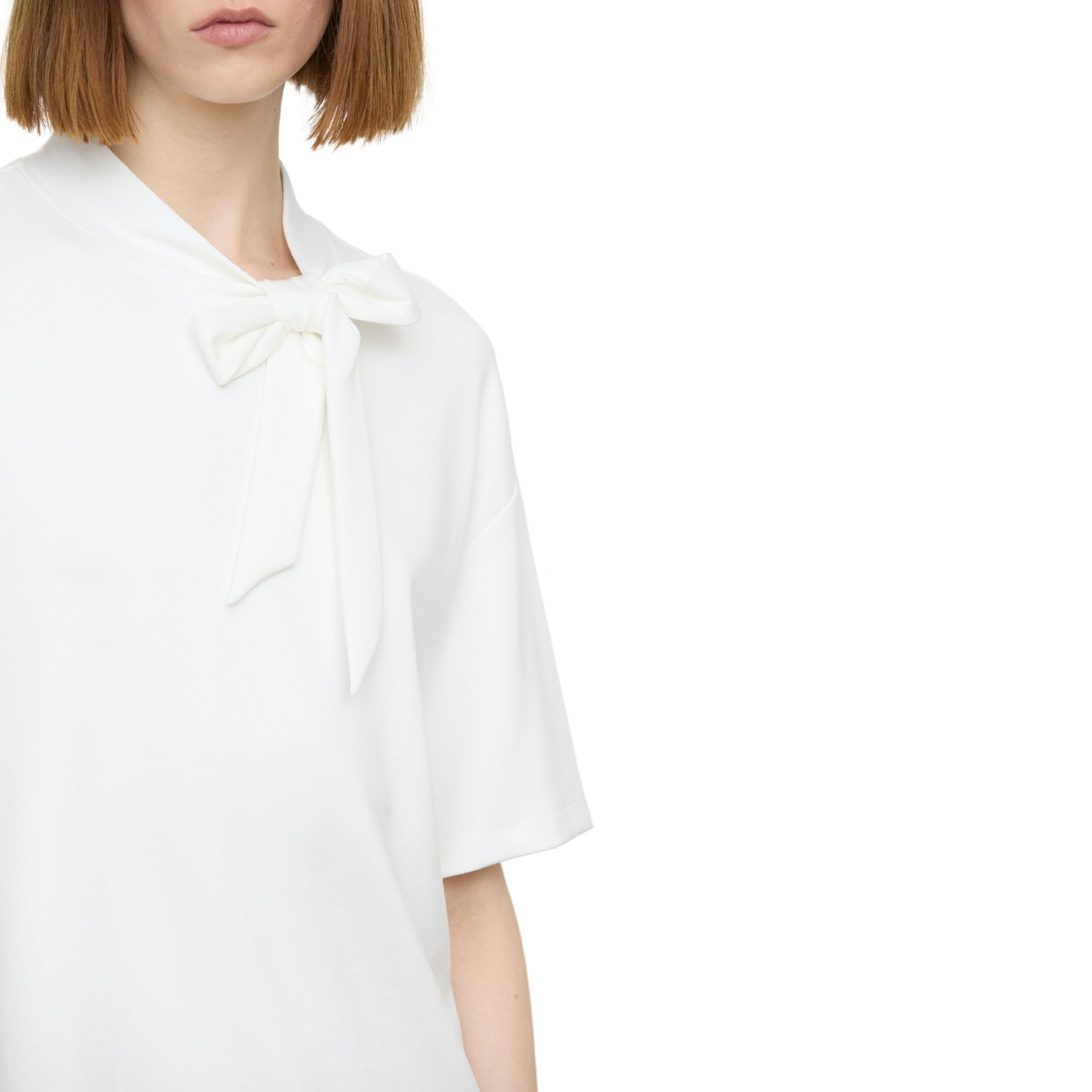 T-shirt Boxy Oversize Bianco Ottico con Fiocco al Collo