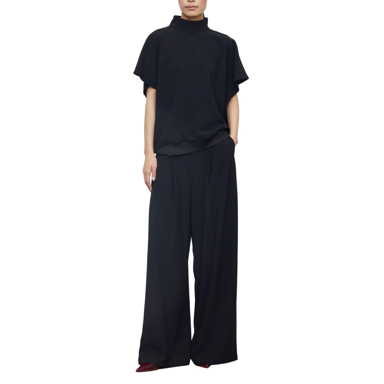 Pantaloni Palazzo Neri a Vita Alta con Doppie Pinces