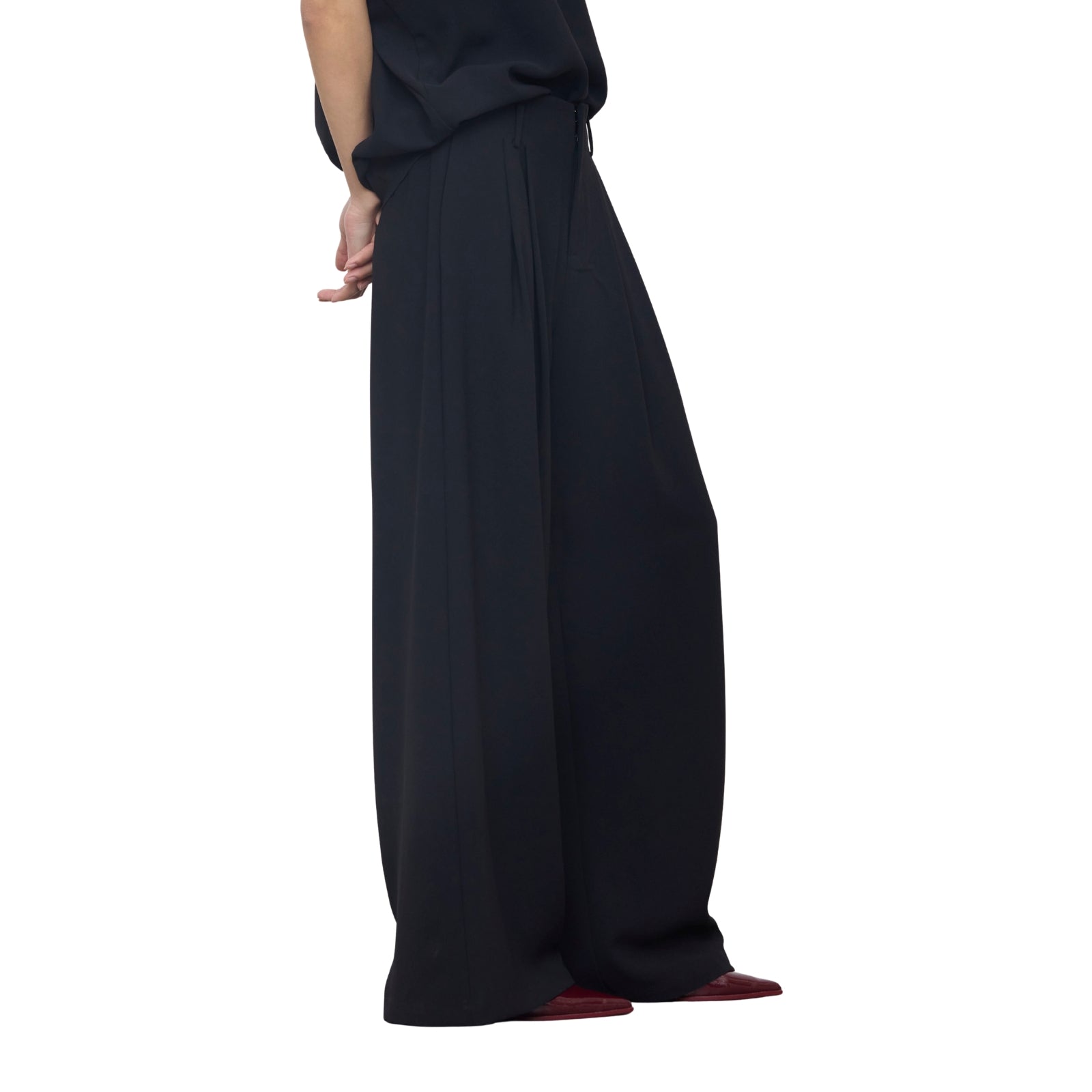 Pantaloni Palazzo Neri a Vita Alta con Doppie Pinces