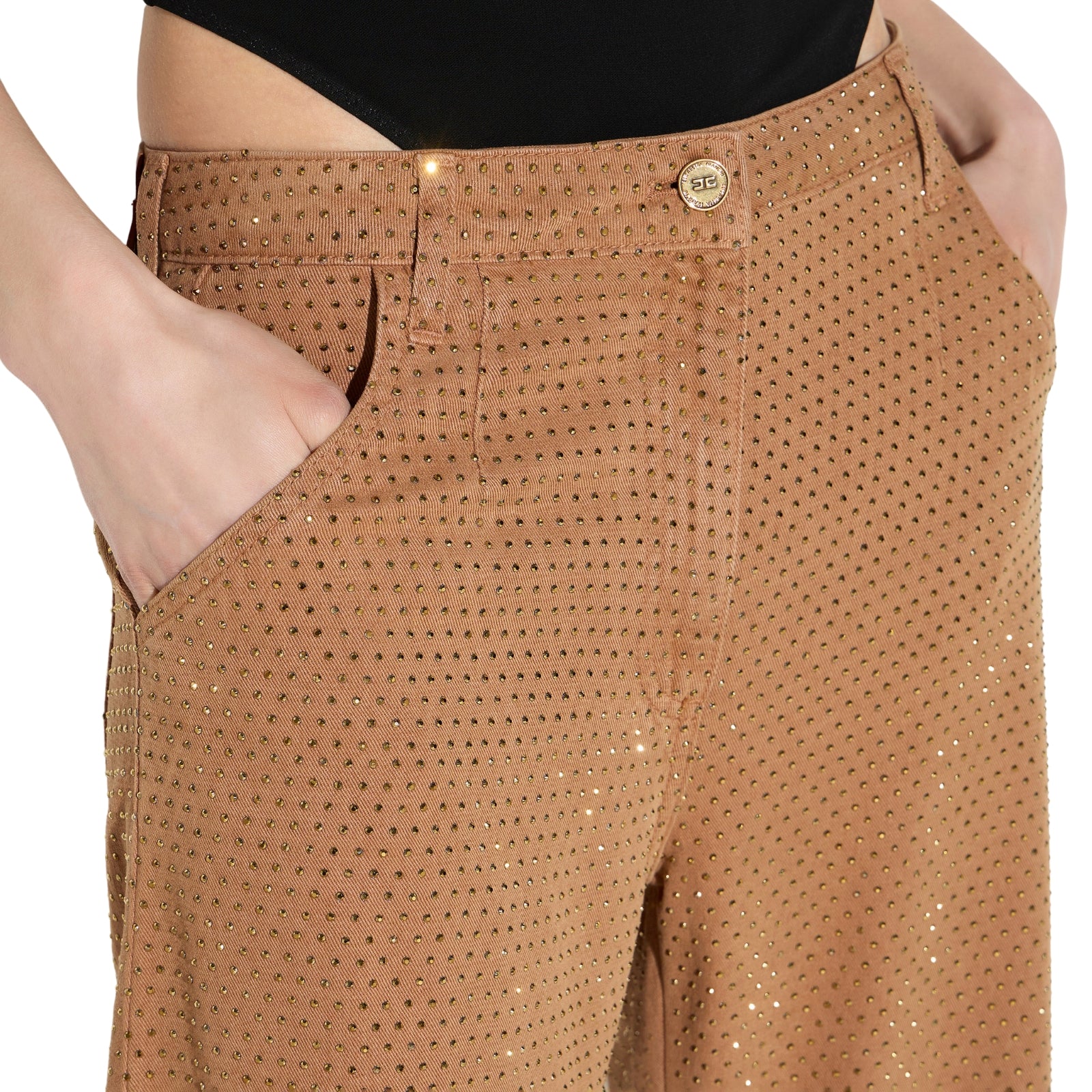 Jeans balloon in denim con strass