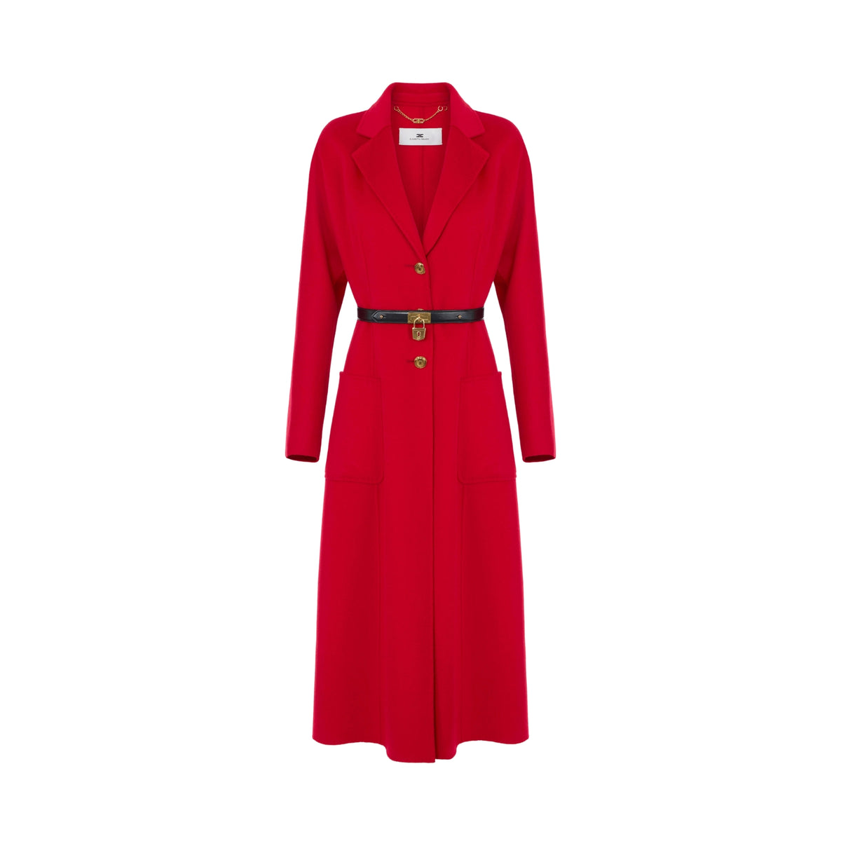 Cappotto in panno double con cintura - ROSSO
