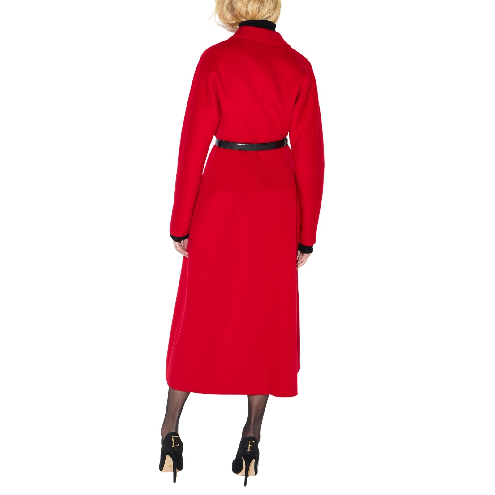 Cappotto in panno double con cintura - ROSSO