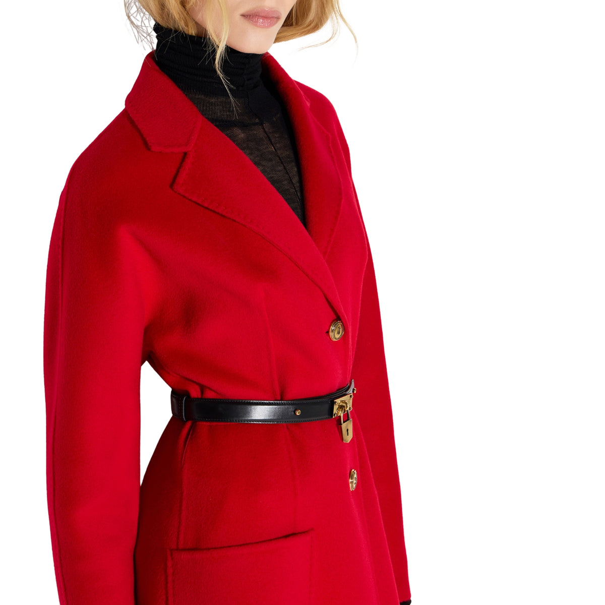Cappotto in panno double con cintura - ROSSO