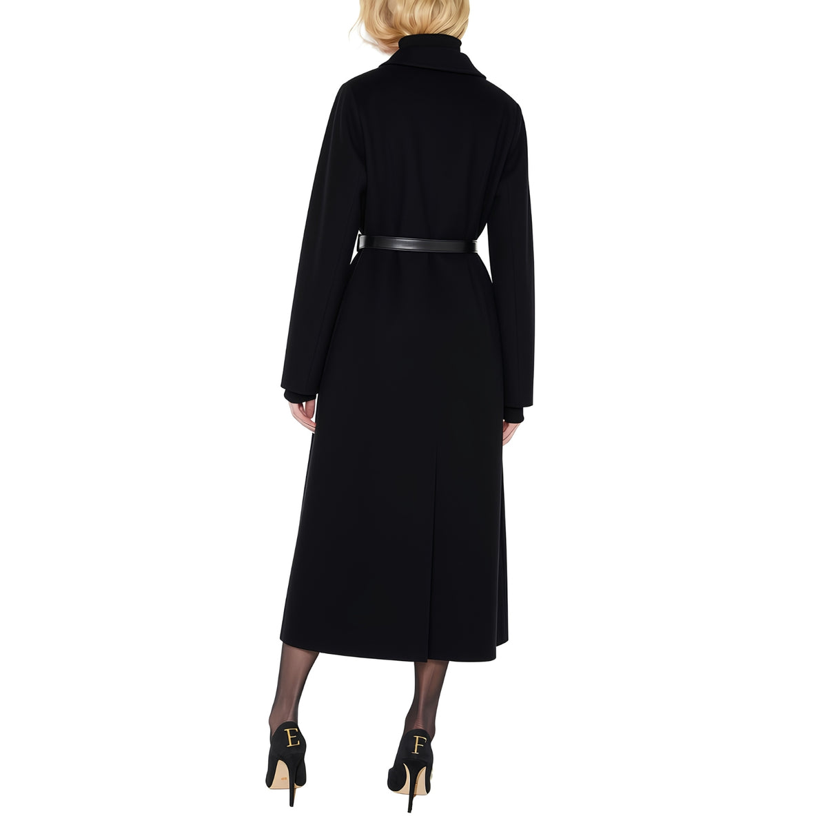 Cappotto in panno double con cintura - NERO