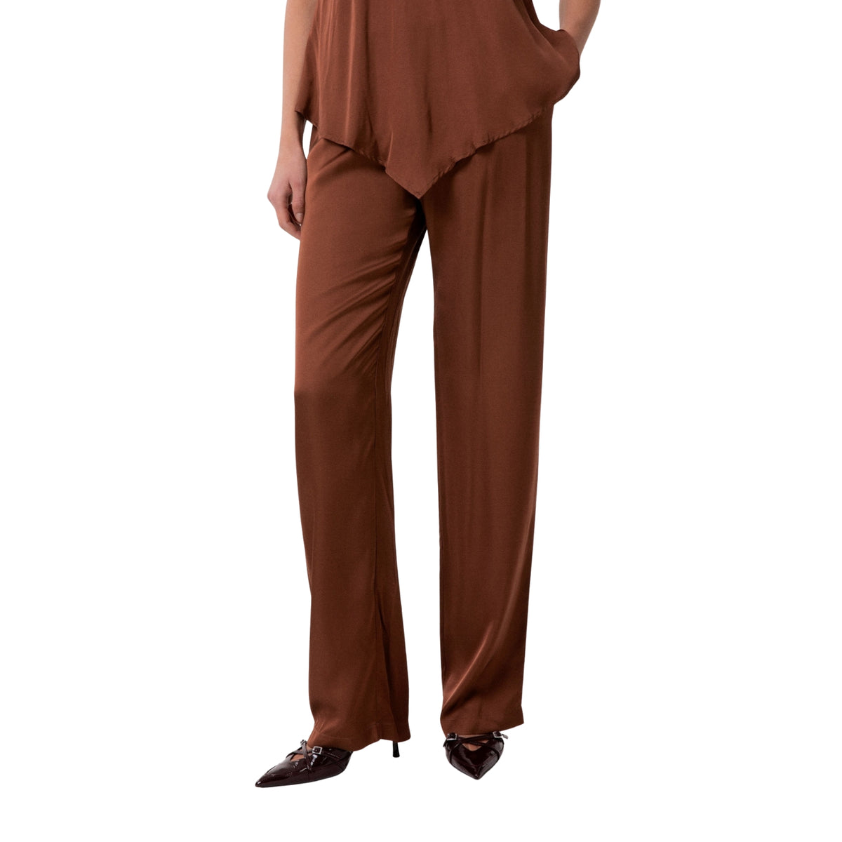 Pantalone palazzo in raso - Moka