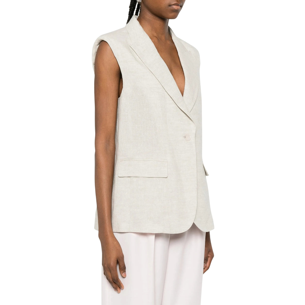 Gilet in lino naturale con lurex - Avorio