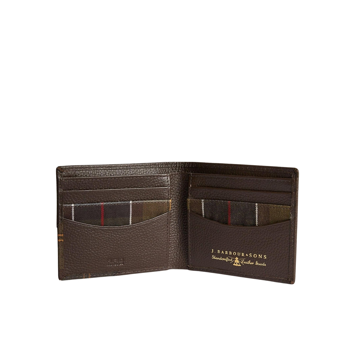 Portafoglio Barbour in pelle con finiture tartan - Cioccolato
