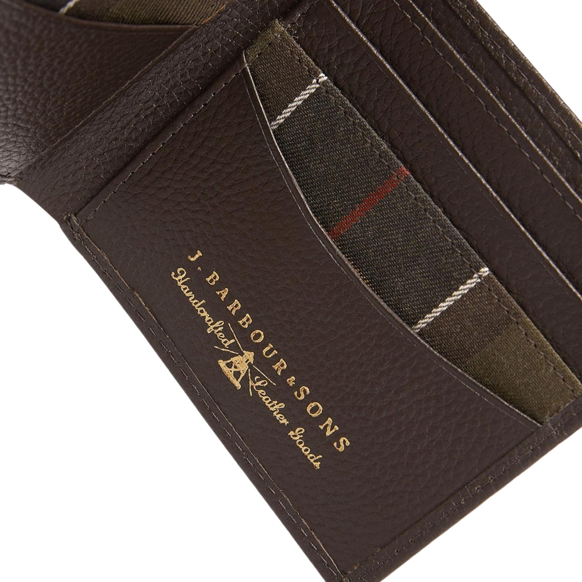 Portafoglio Barbour in pelle con finiture tartan - Cioccolato