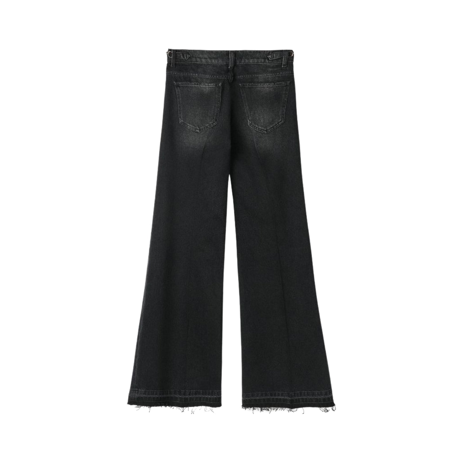Jeans vita bassa a palazzo con morsetti in vita