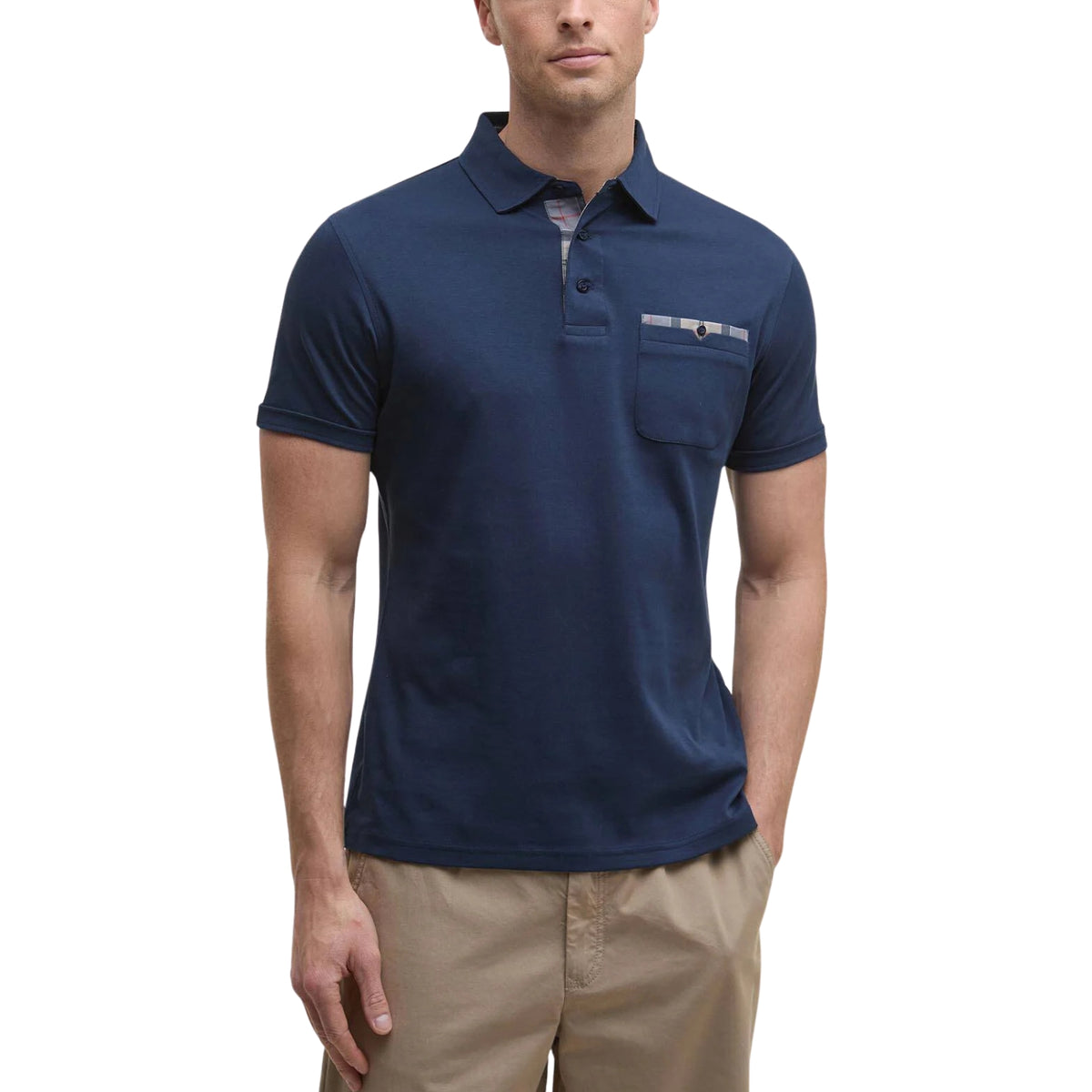 Polo Corpatch in cotone interlock con tartan - Blu