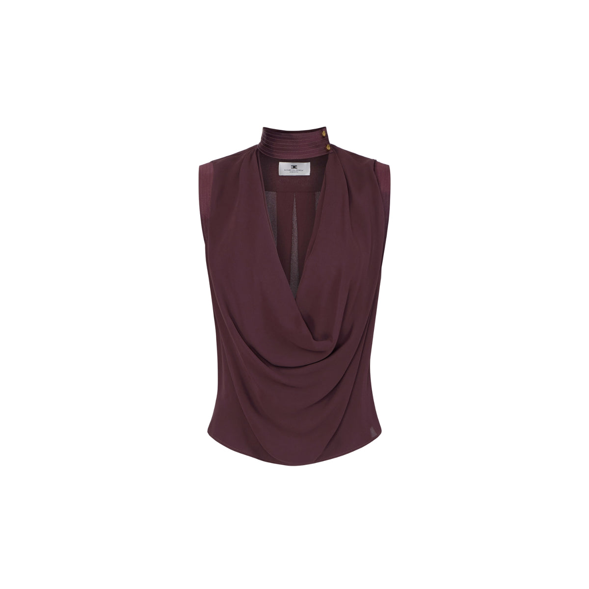 Top in georgette smanicato con dettagli in raso - Cacao