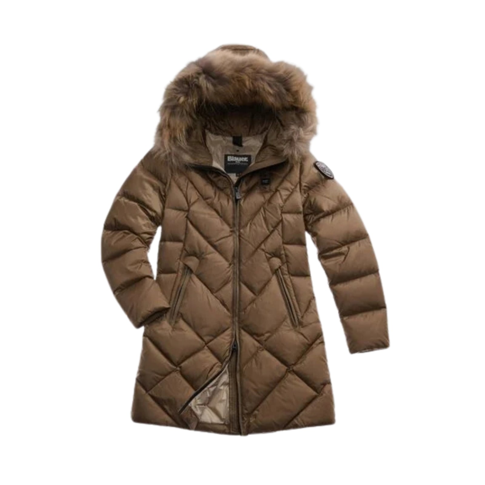 PIUMINO LUNGO ALTHEA CON LINEE GEOMETRICHE - CASTAGNA