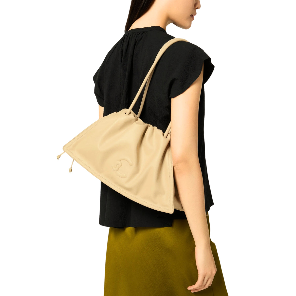 Borsa Dulse in pelle liscia con coulisse - Beige