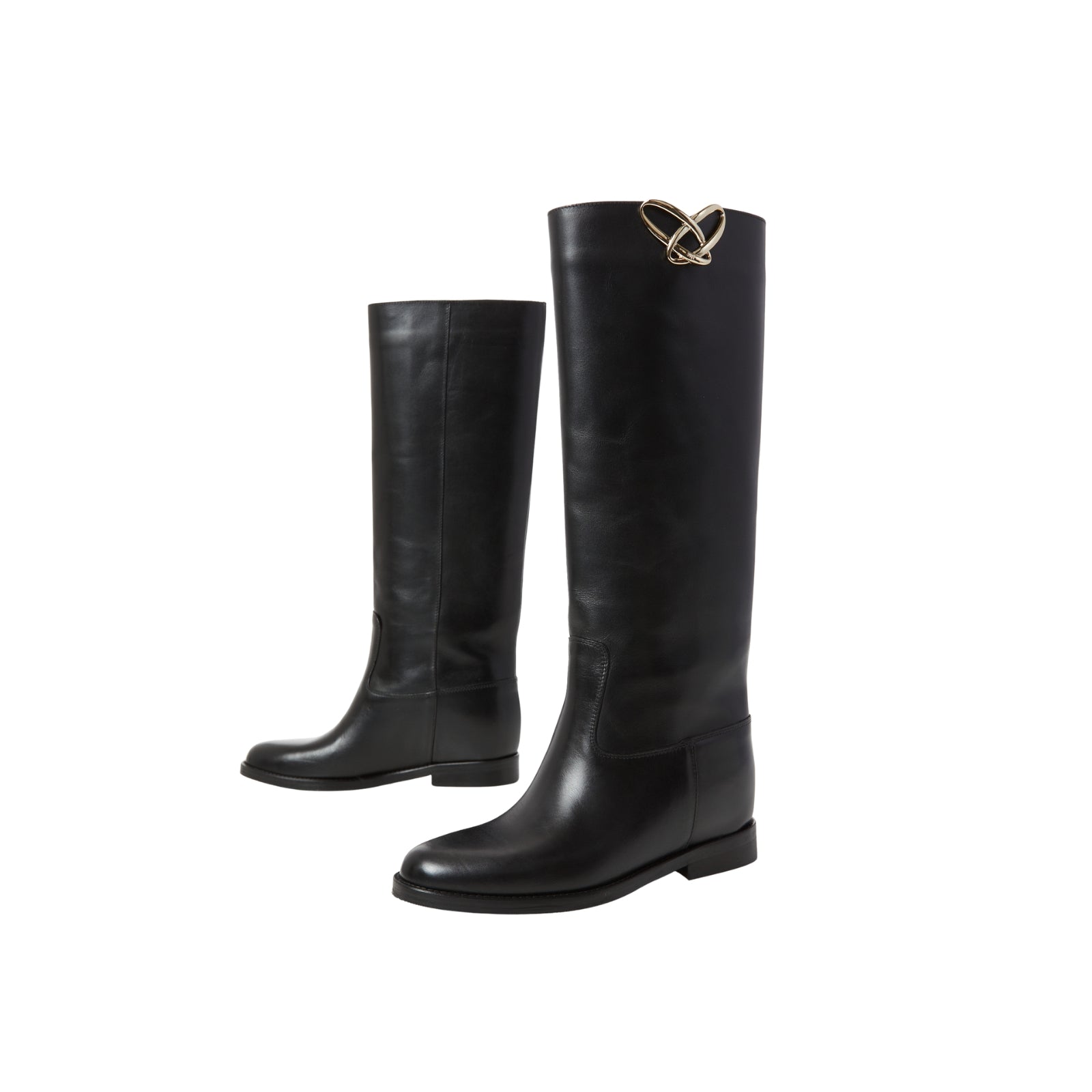 Stivale in pelle con accessorio oro