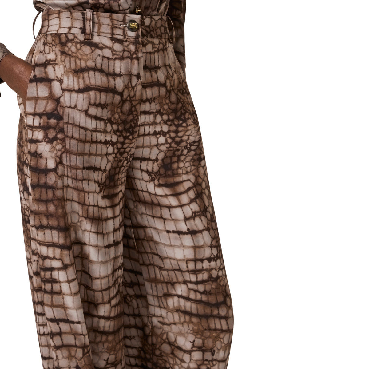 Pantalone in jersey stampa alligatore - Cacao
