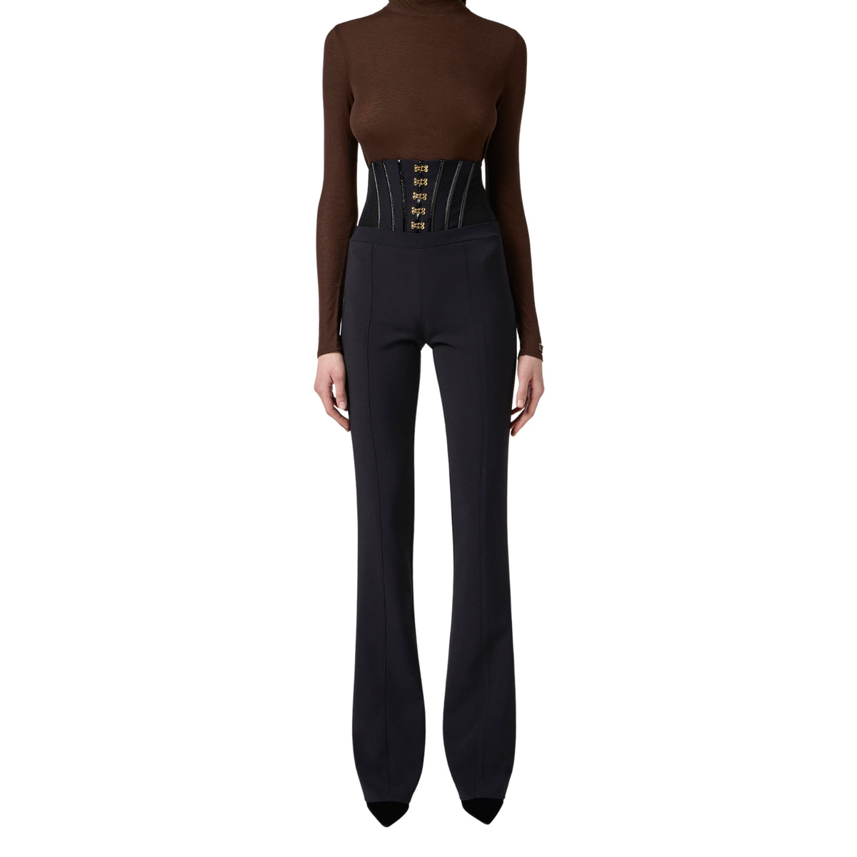 Pantalone in crêpe con vita a bustier - Nero