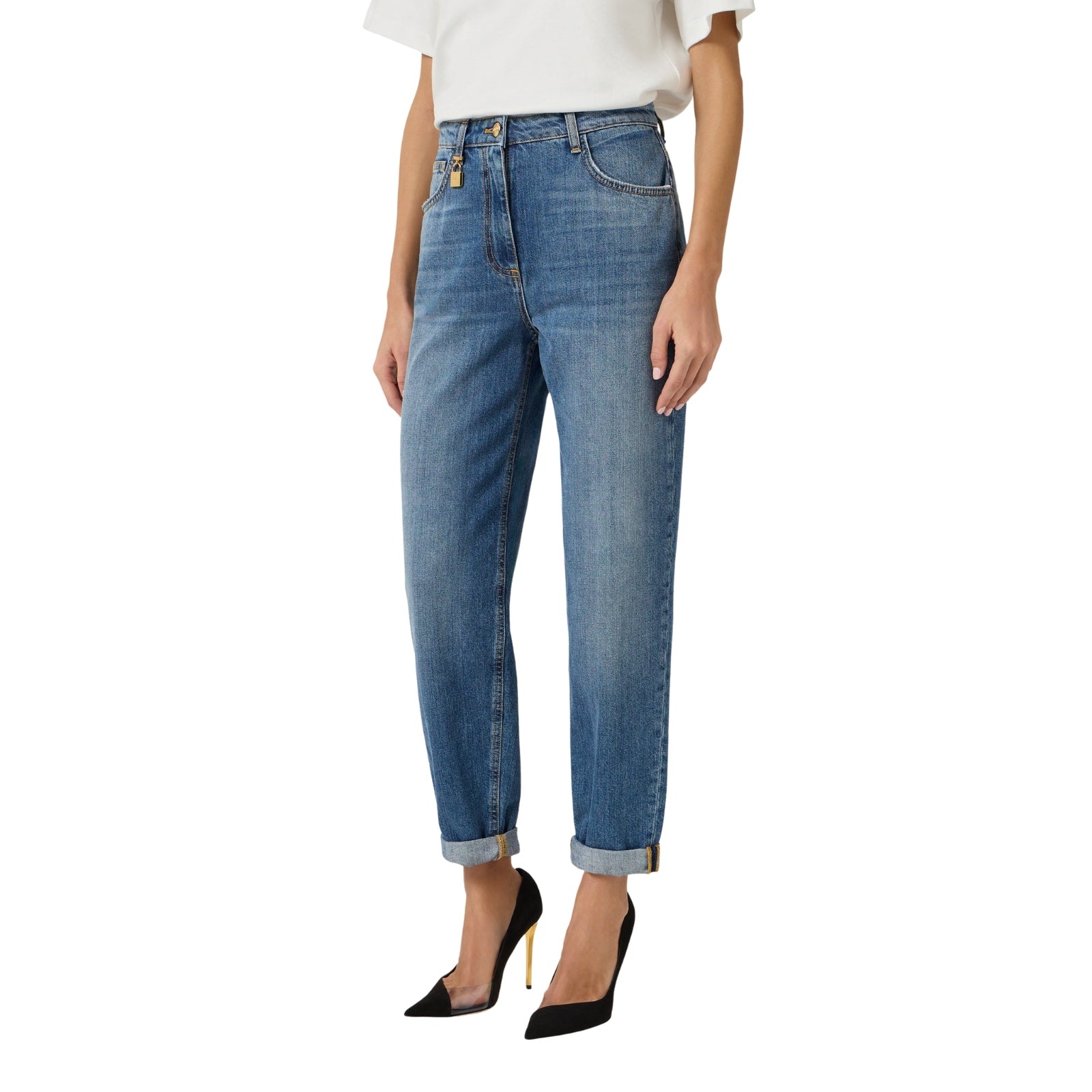 Jeans a ovetto con lucchetto gioiello