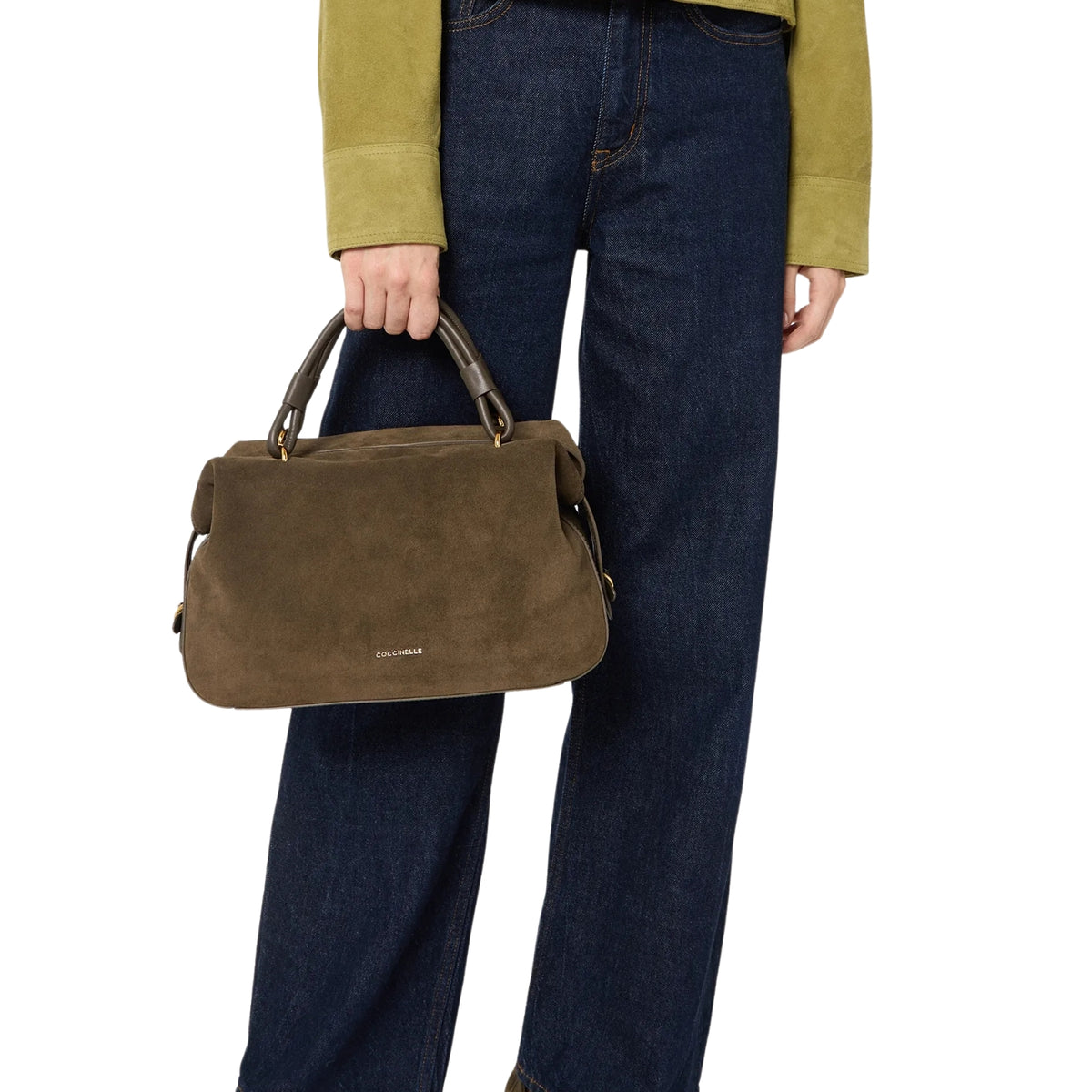 Borsa Lizzie con manici su ponticelli metallici - Fango
