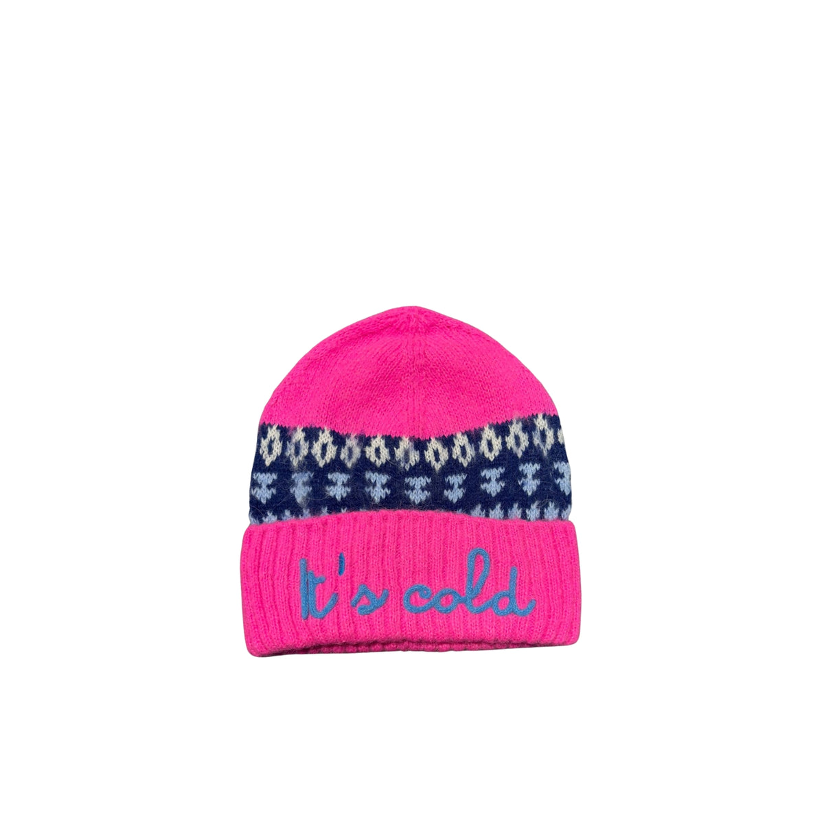 Berretto jacquard nordico con rosa fluo - Rosa