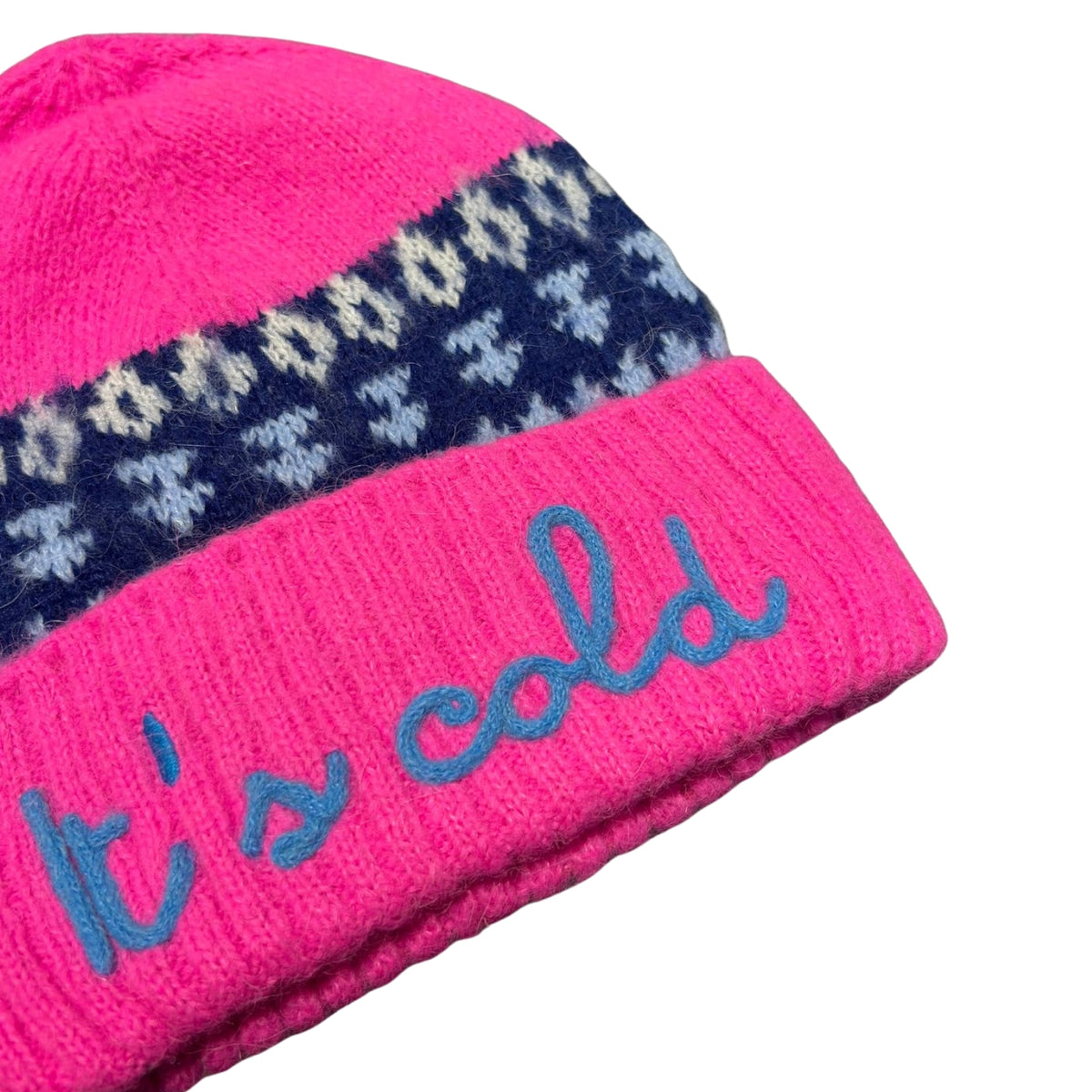 Berretto jacquard nordico con rosa fluo - Rosa
