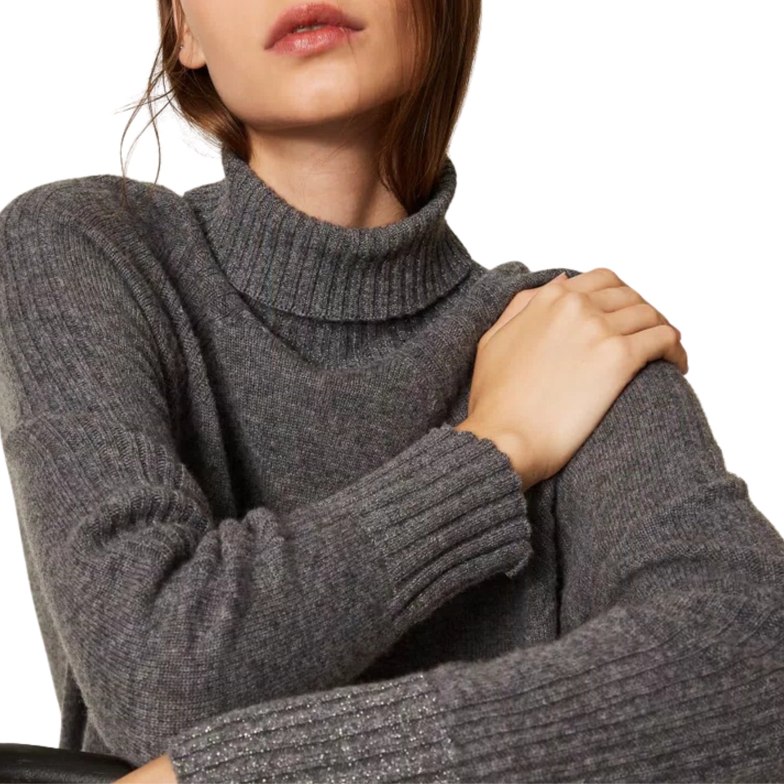 Maglia lupetto in misto cashmere con lurex