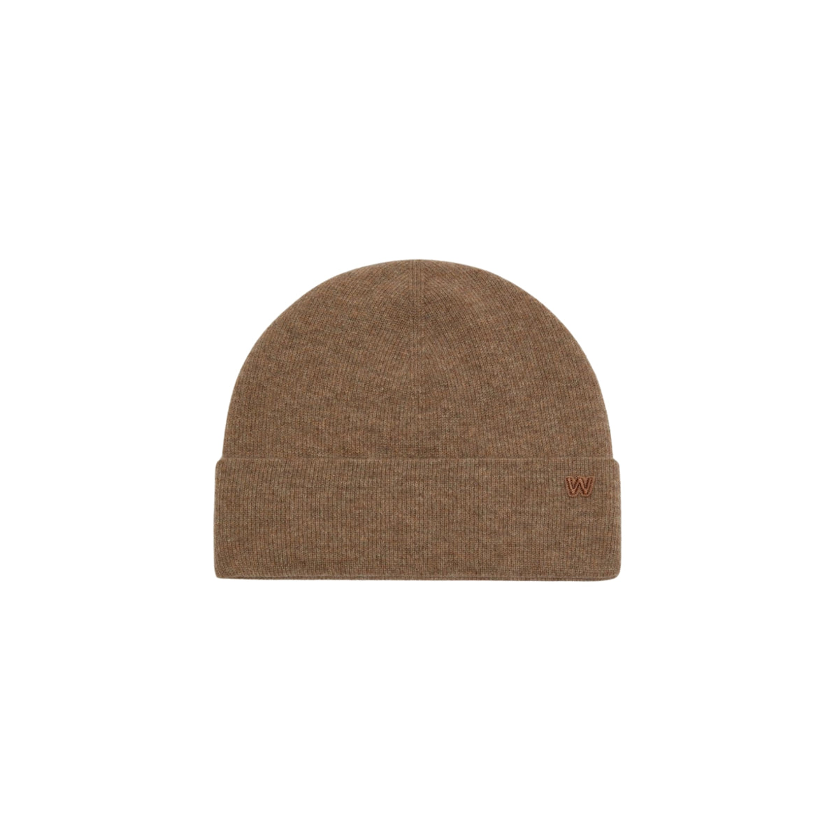 Berretto in cashmere con patch W - Castagna