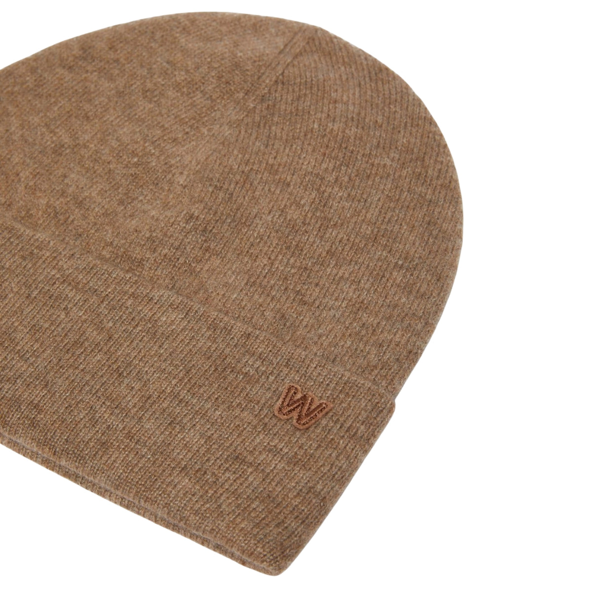 Berretto in cashmere con patch W - Castagna
