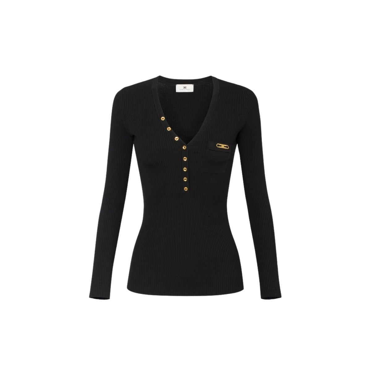 Maglia a costine con taschino - Nero