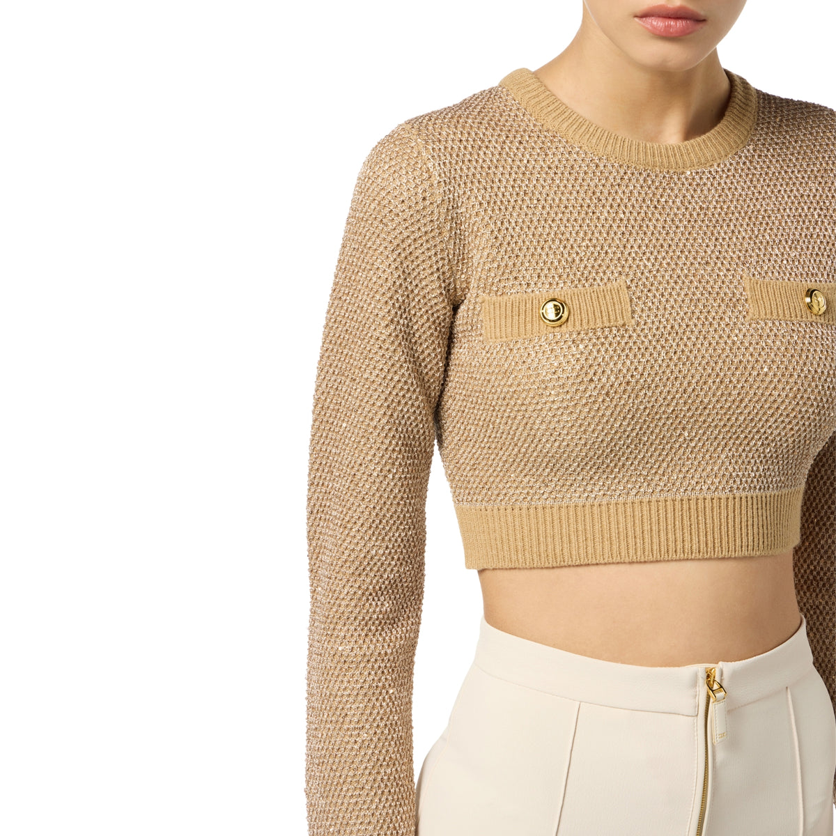 Top con paillettes in trama - Miele
