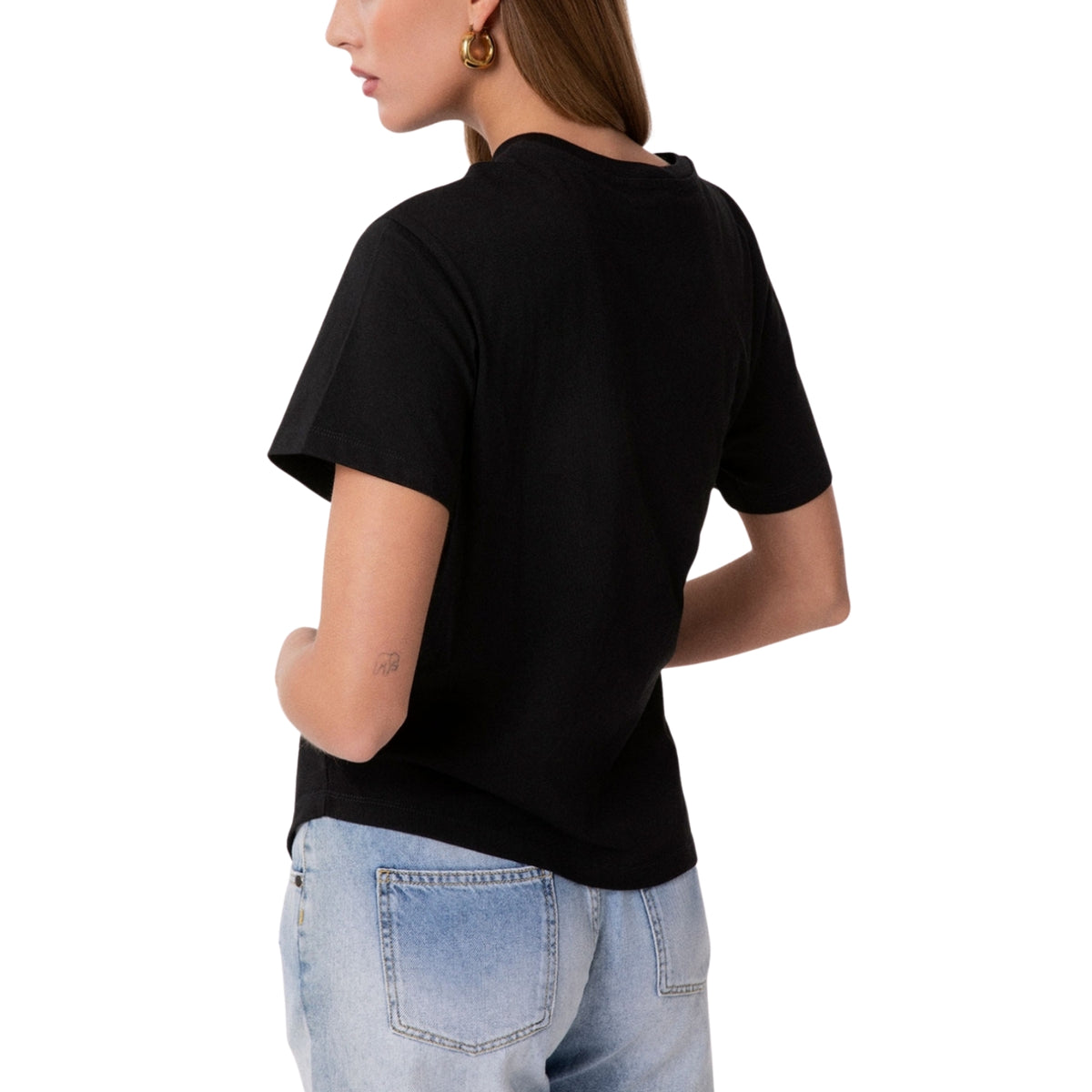 T-shirt paricollo con dettaglio sul davanti - Nero